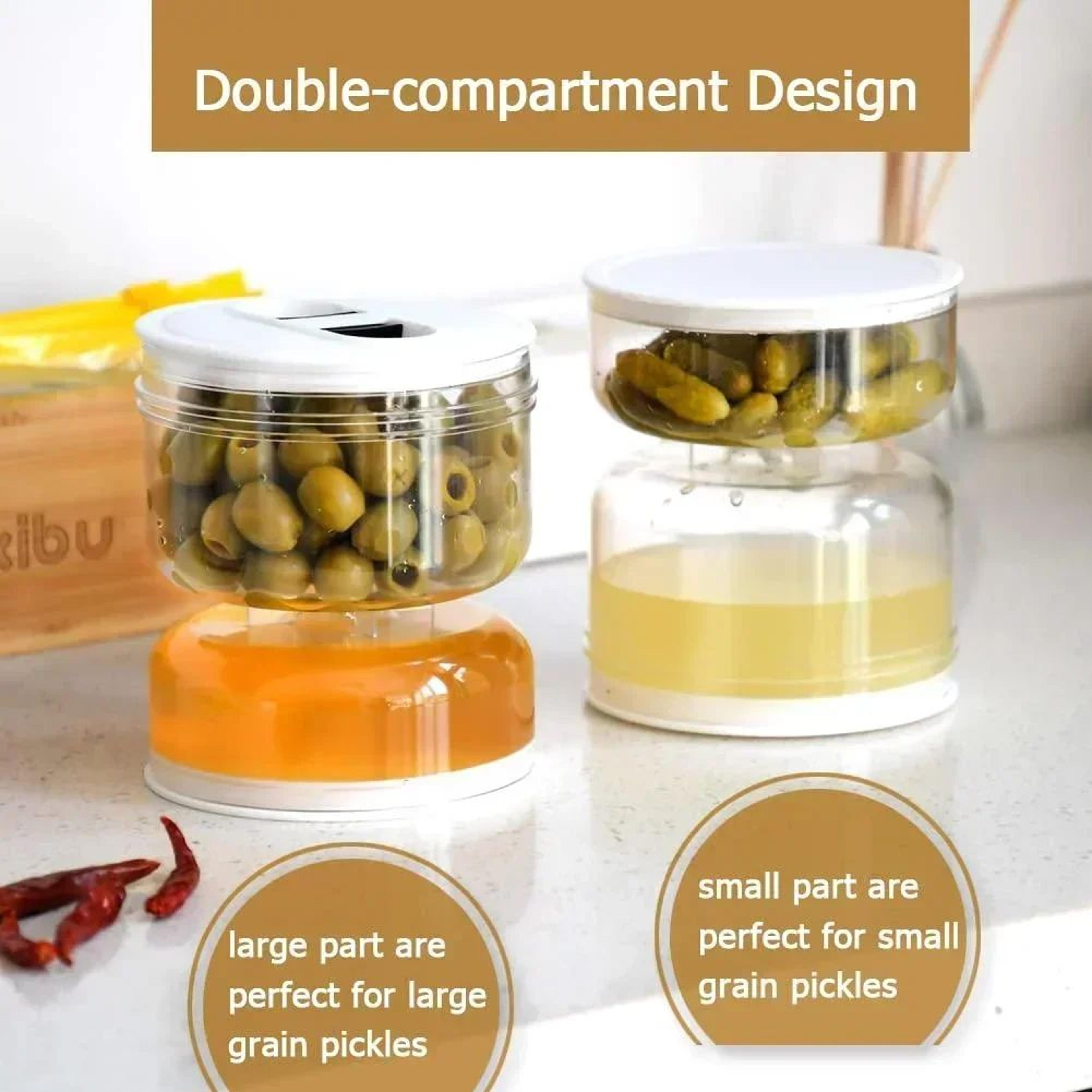 Hourglass Pickle Jar With Wet And Dry Separation Flip Strainer And Airtight Seal 2