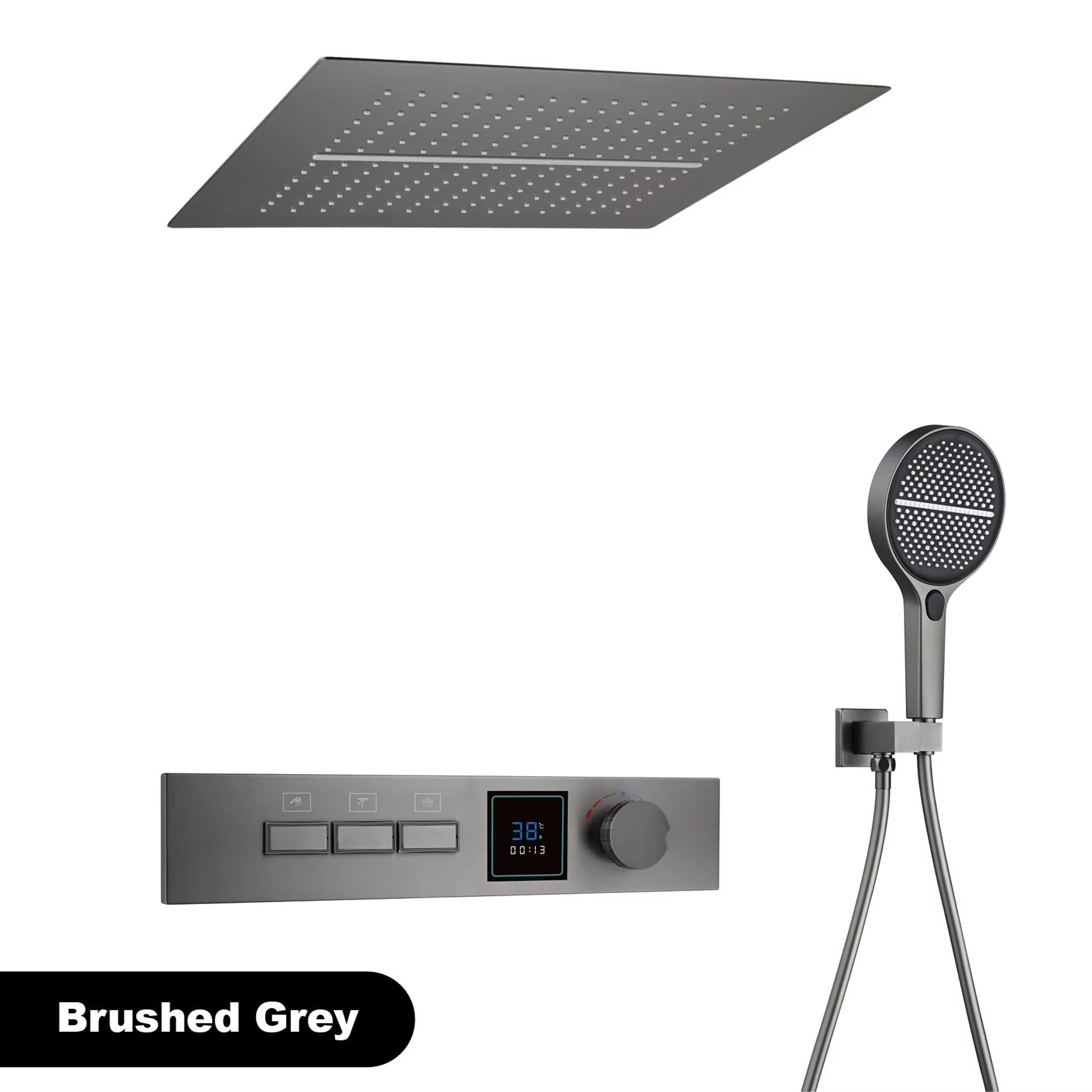 Gunmetal Brass LED Temperature Display Rainfall  Waterfall Shower System 9