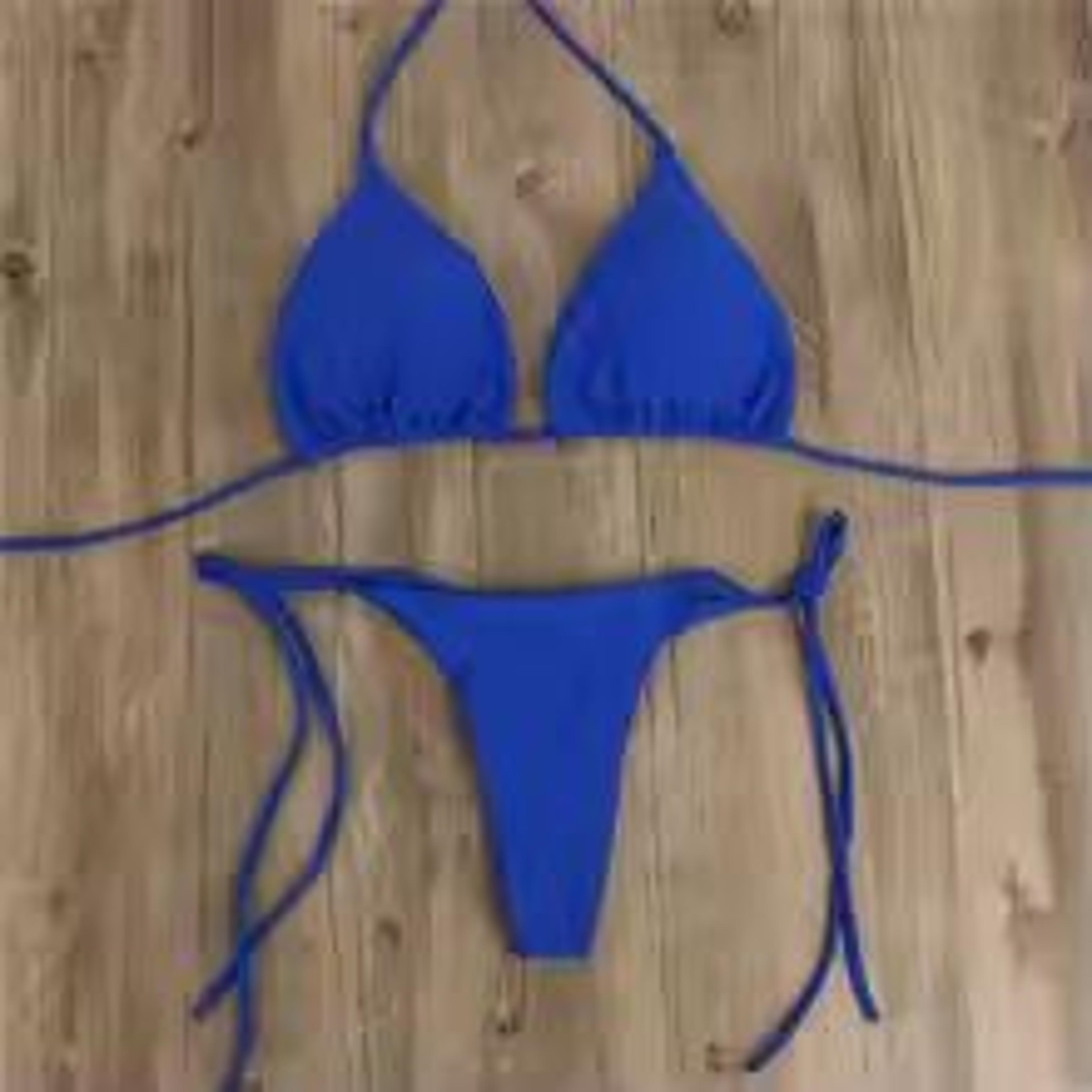Solid Pink HighLeg Thong Bikini Set For Women Sexy 2Piece Beachwear Swimwear 1