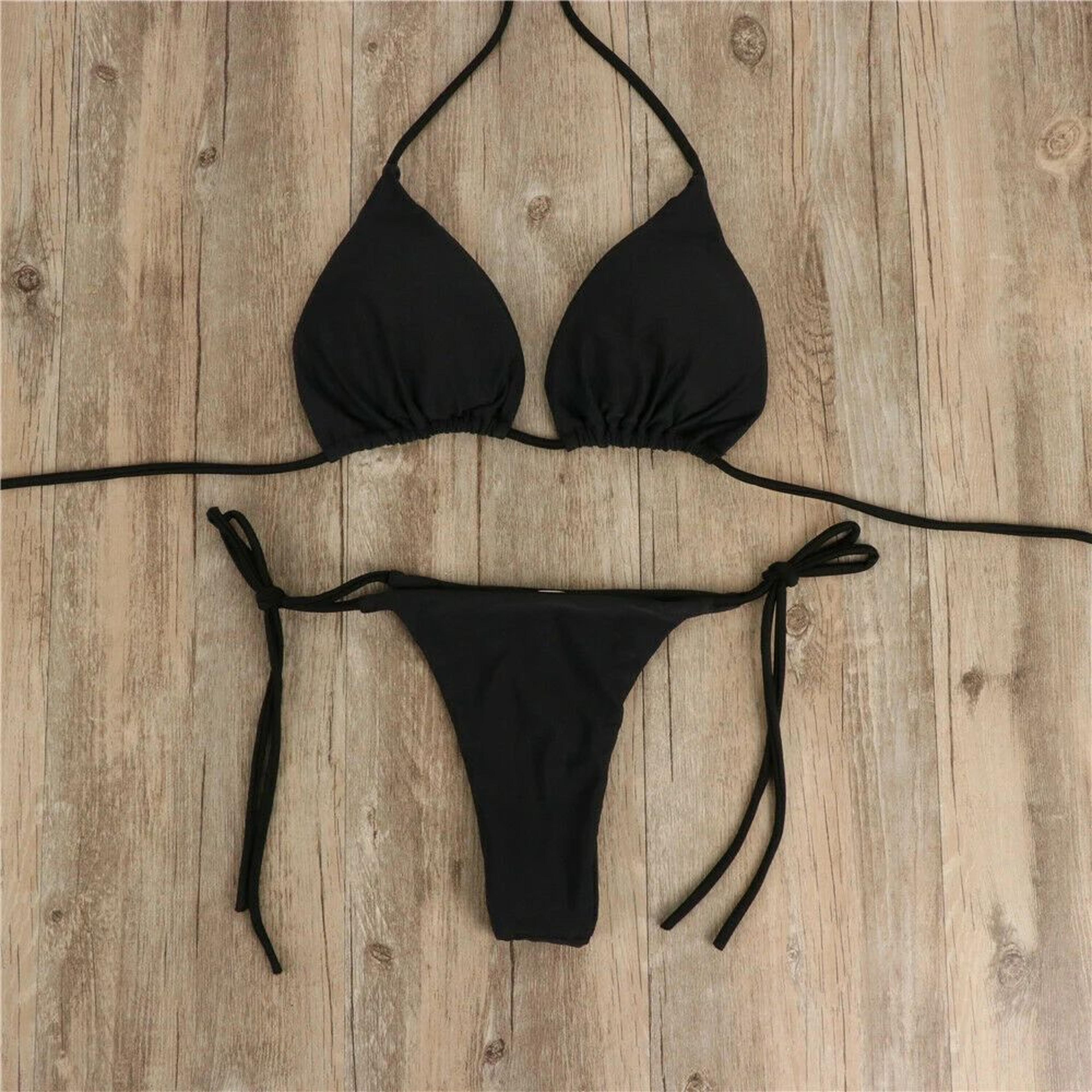 Solid Pink HighLeg Thong Bikini Set For Women Sexy 2Piece Beachwear Swimwear 3