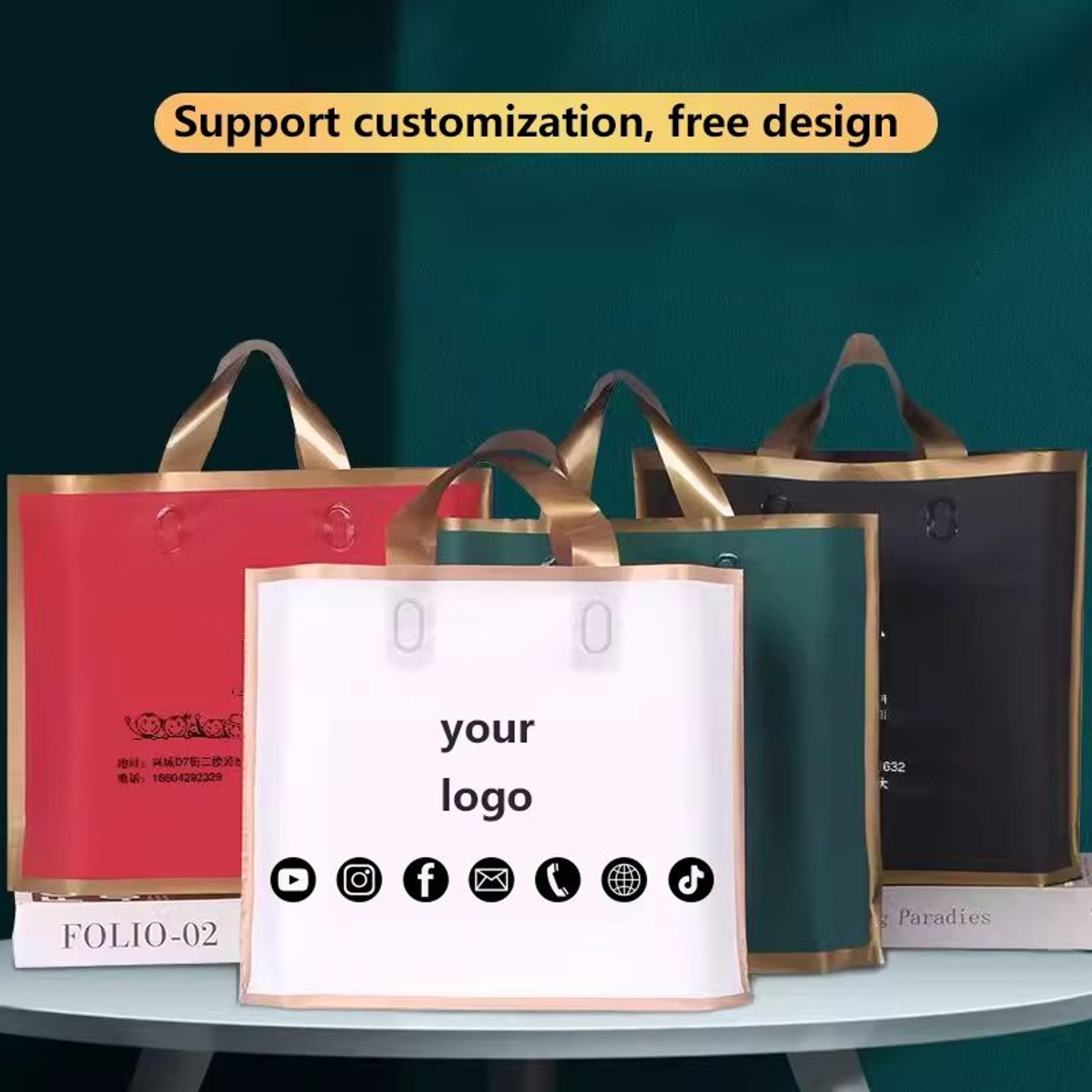 50 pcs customized logo tote bags with gold edge – party favor & shopping packaging bags