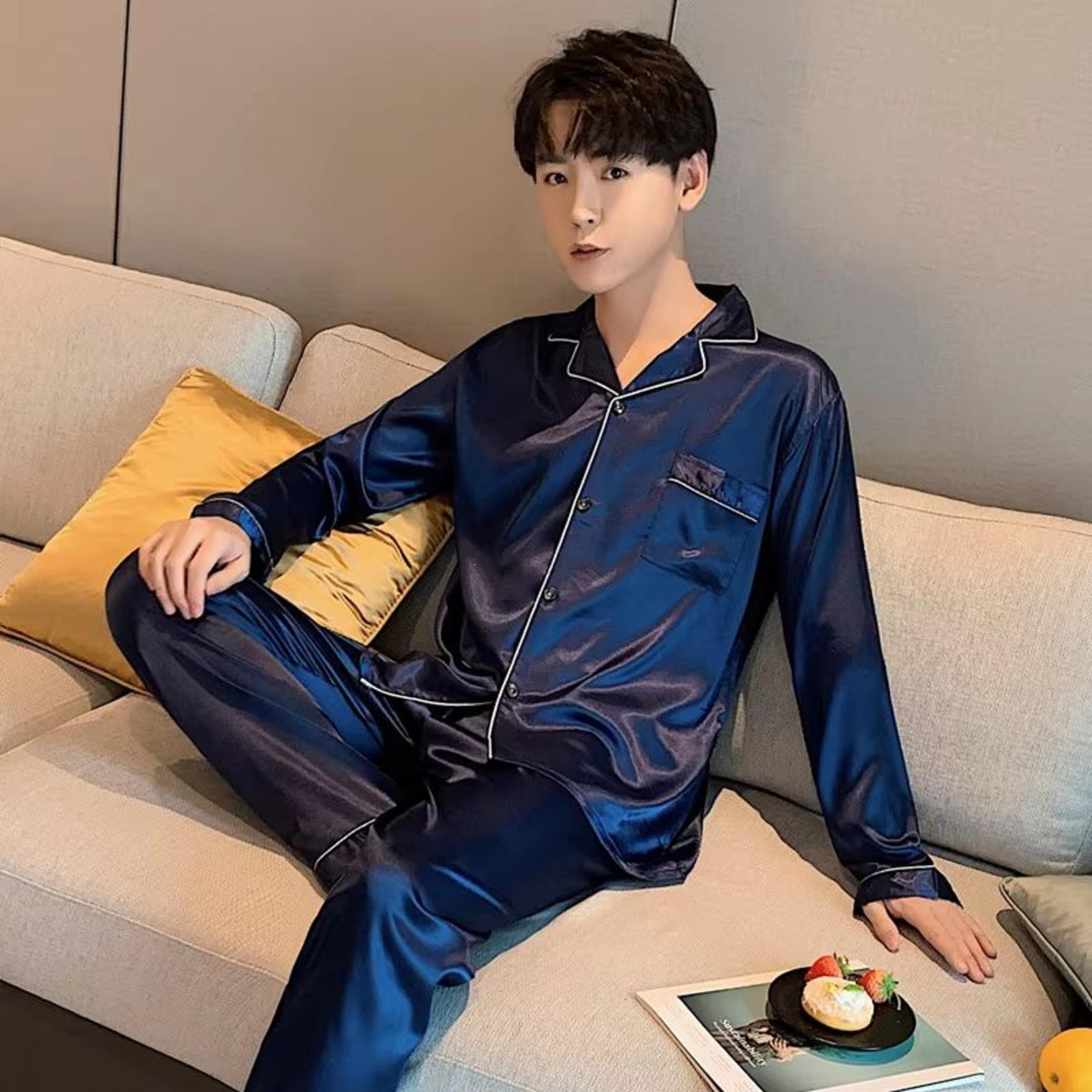 Silk Satin Couples Pajama Set  Luxury Long Sleeve Button Down Sleepwear For Women And Men 9