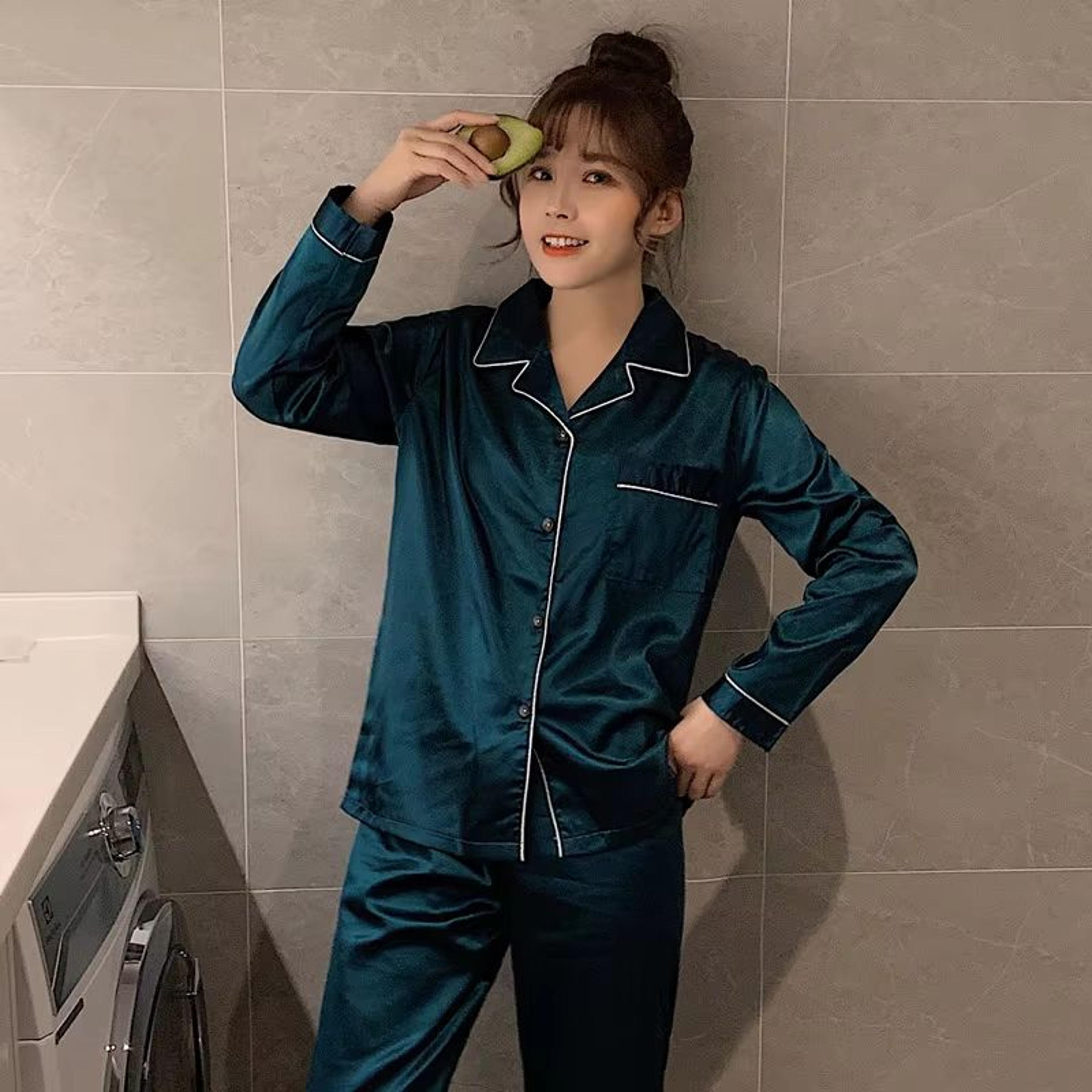 Silk Satin Couples Pajama Set  Luxury Long Sleeve Button Down Sleepwear For Women And Men 19