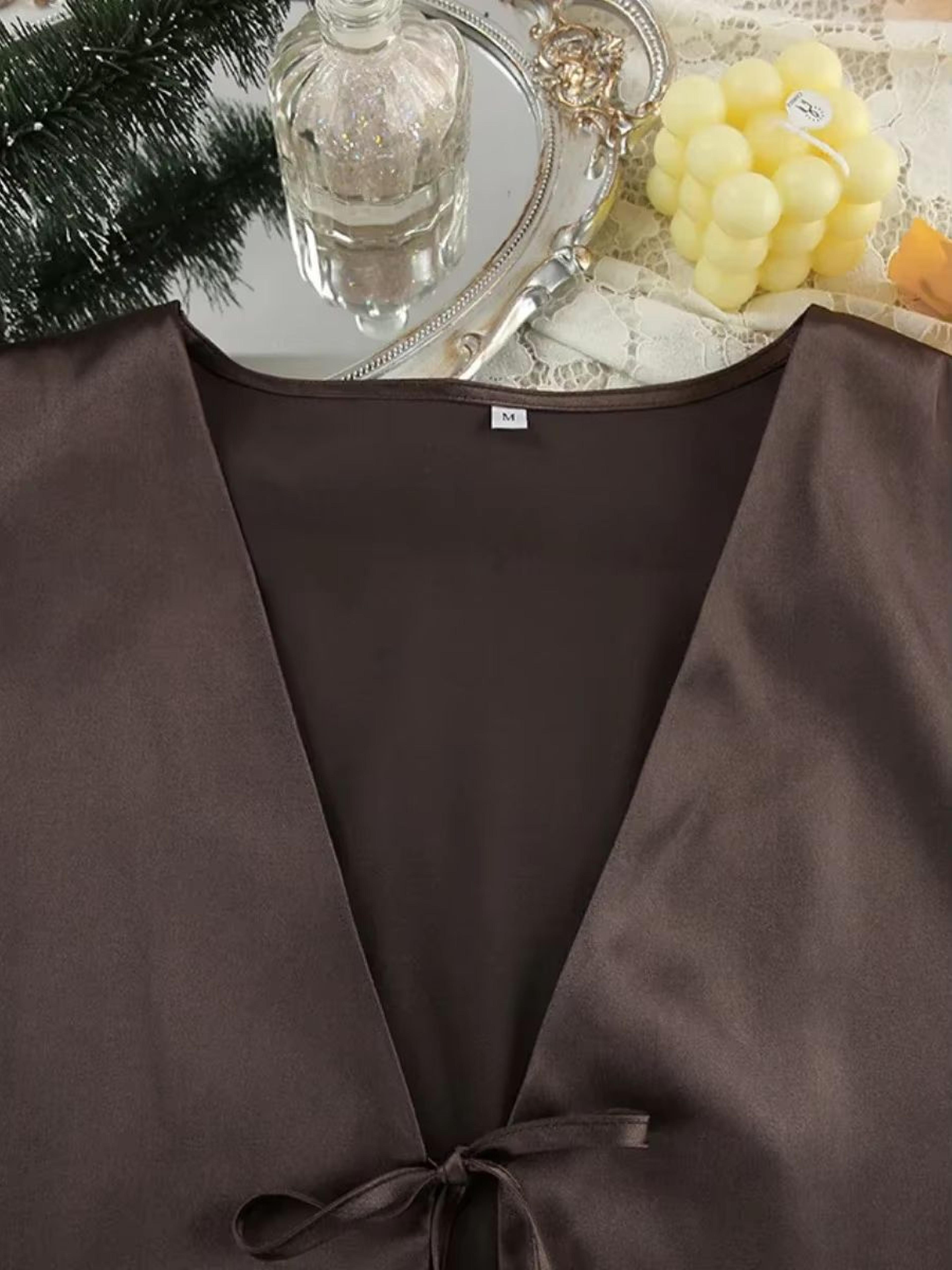 Blubelle Satin Tie Cardigan Pajama Set For Women Two Piece Long Sleeve Lounge Set With Loose Pants 4