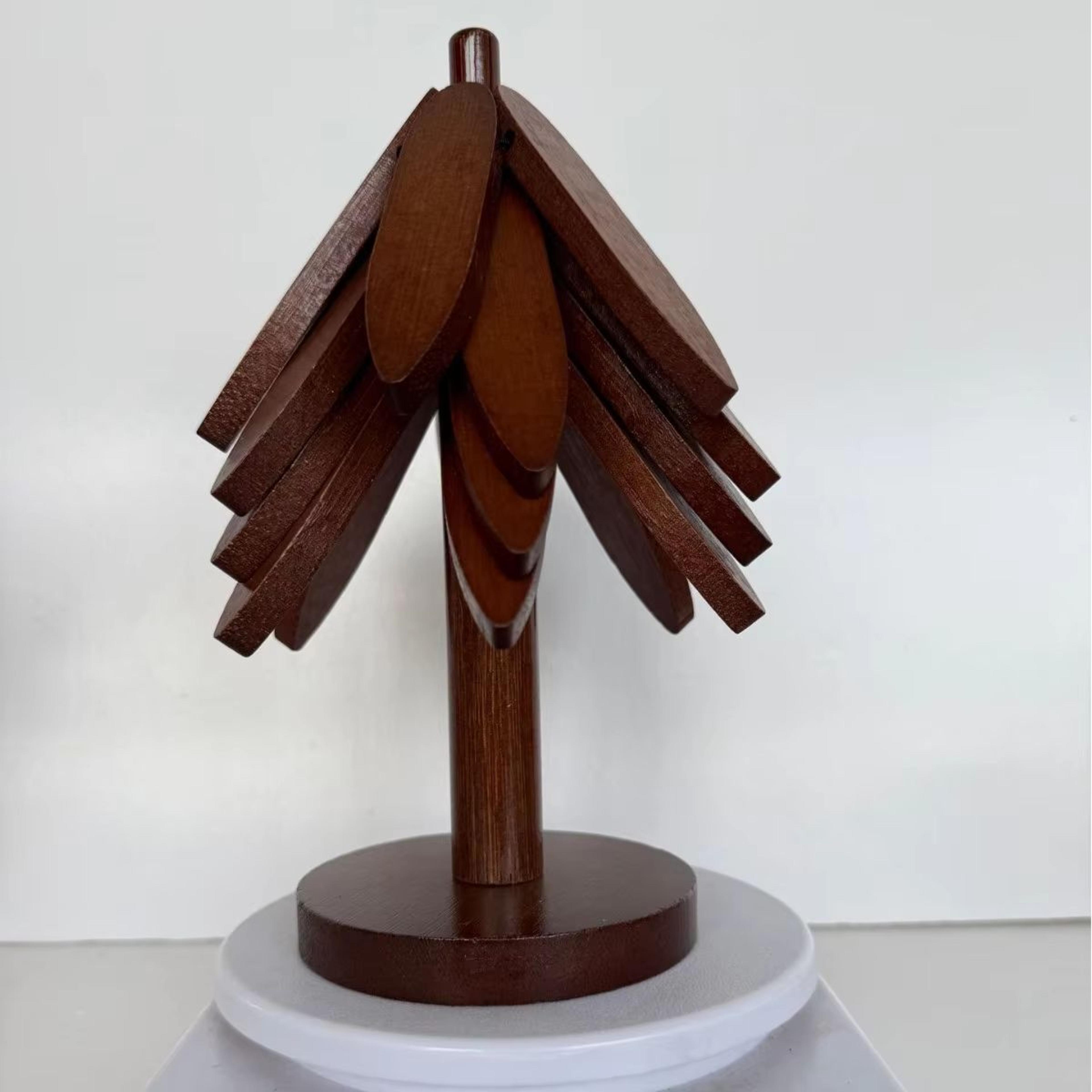 Foldable Black Walnut Wooden Trivet Set  Heat Insulated Table Mat  Wooden Coasters For Hot Pots 7
