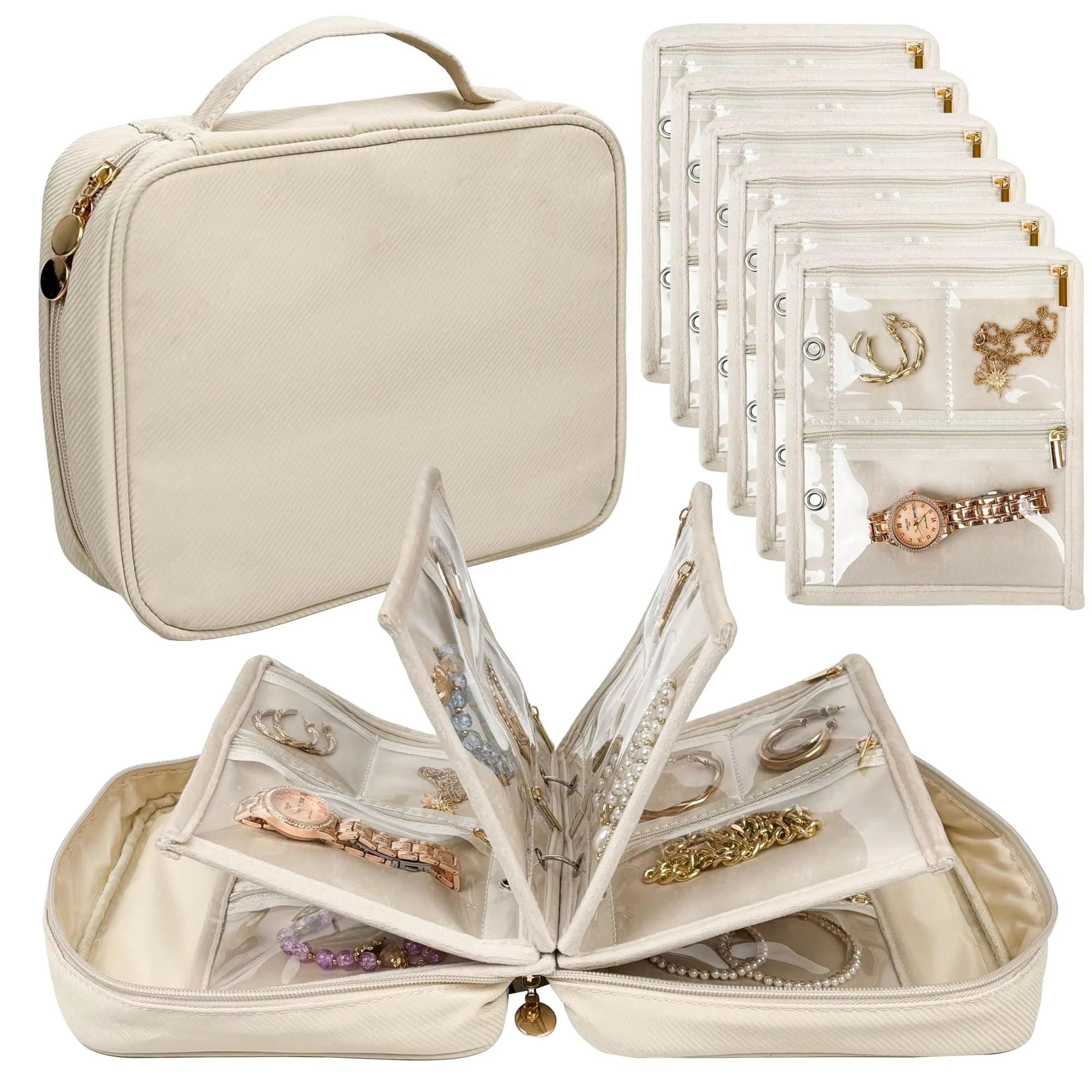 Travel Jewelry Organizer Book Binder With Clear Zipper Pouches And Velvet Pouch Set 6