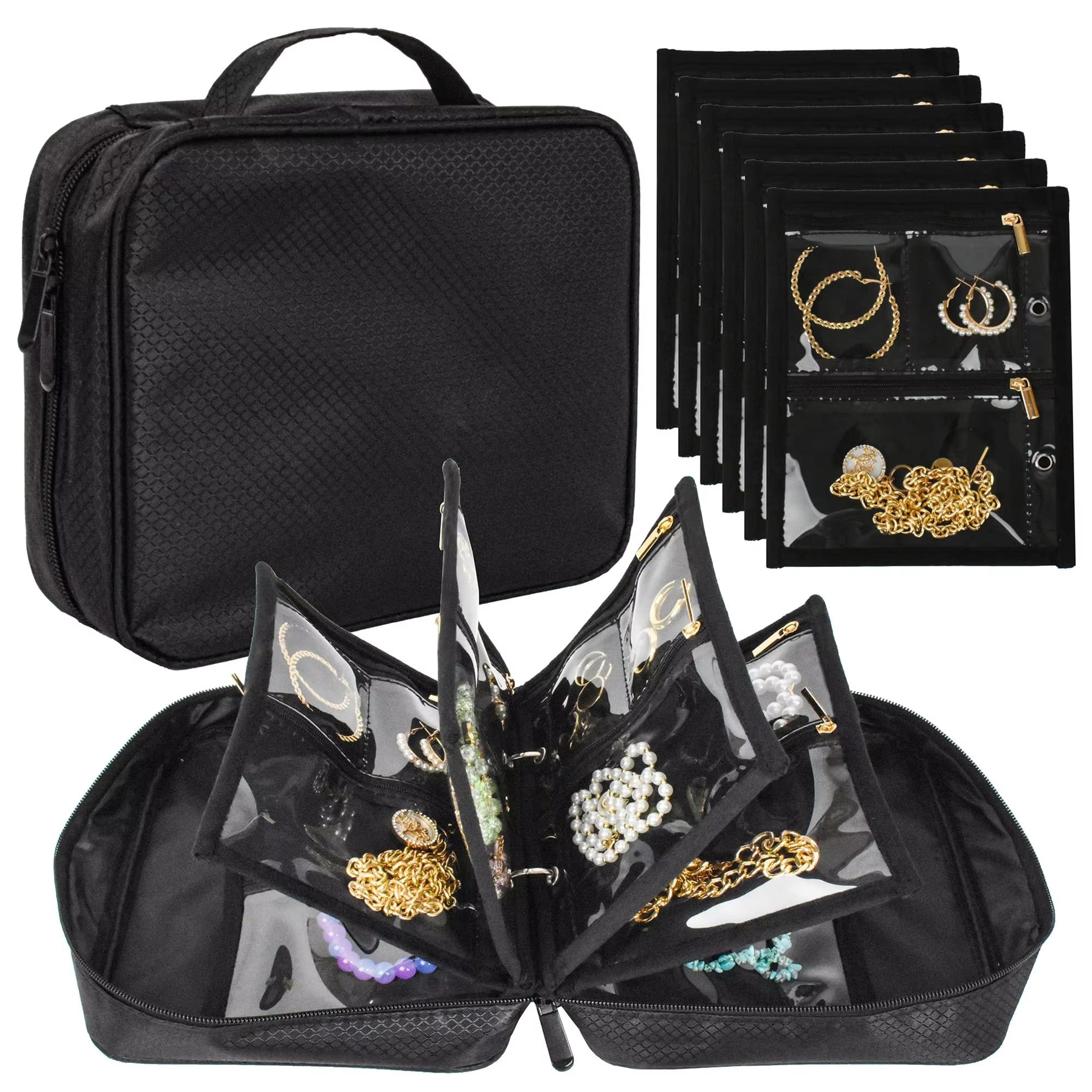 Travel Jewelry Organizer Book Binder With Clear Zipper Pouches And Velvet Pouch Set 7