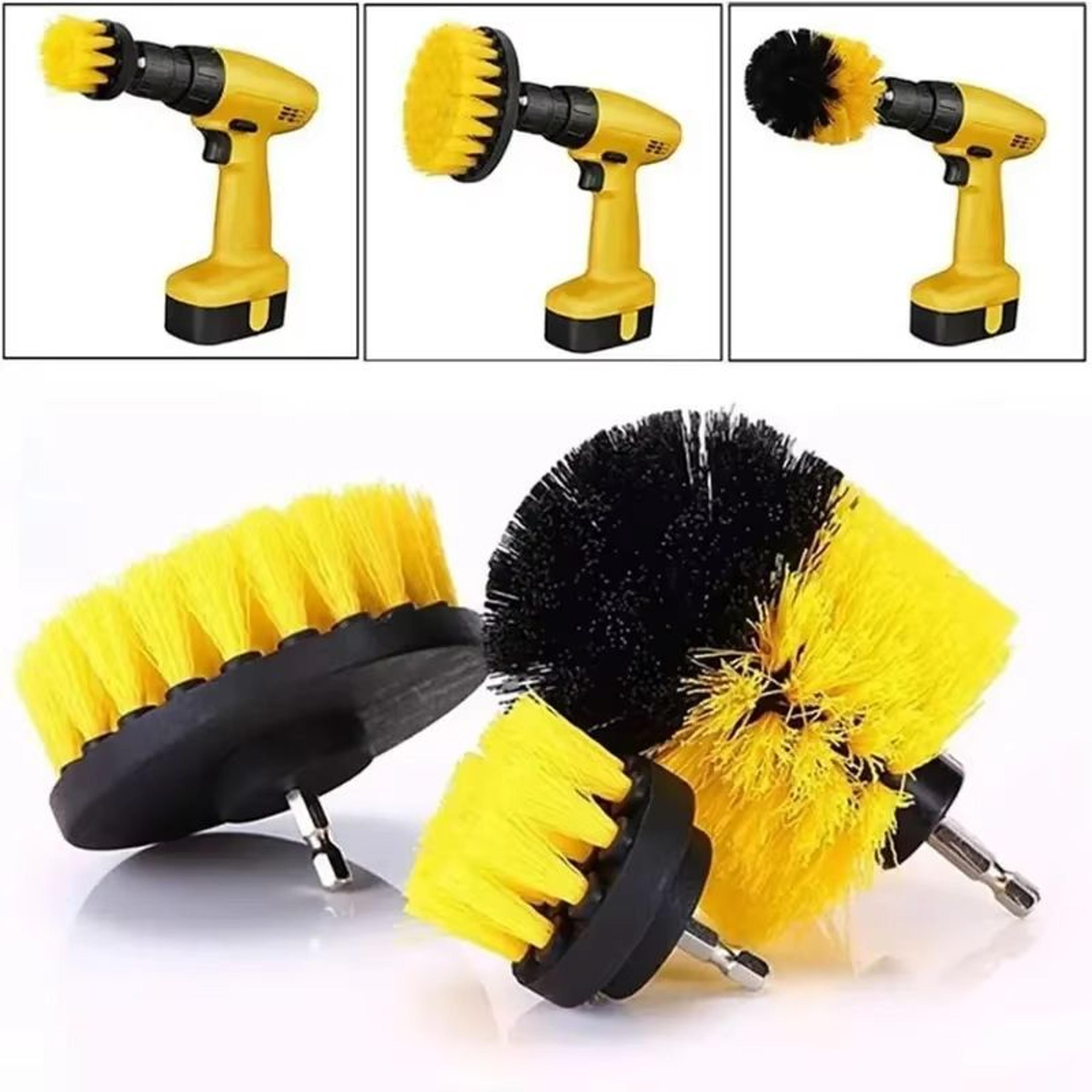 3-piece drill brush power scrubber cleaning tool kit for home and auto surfaces