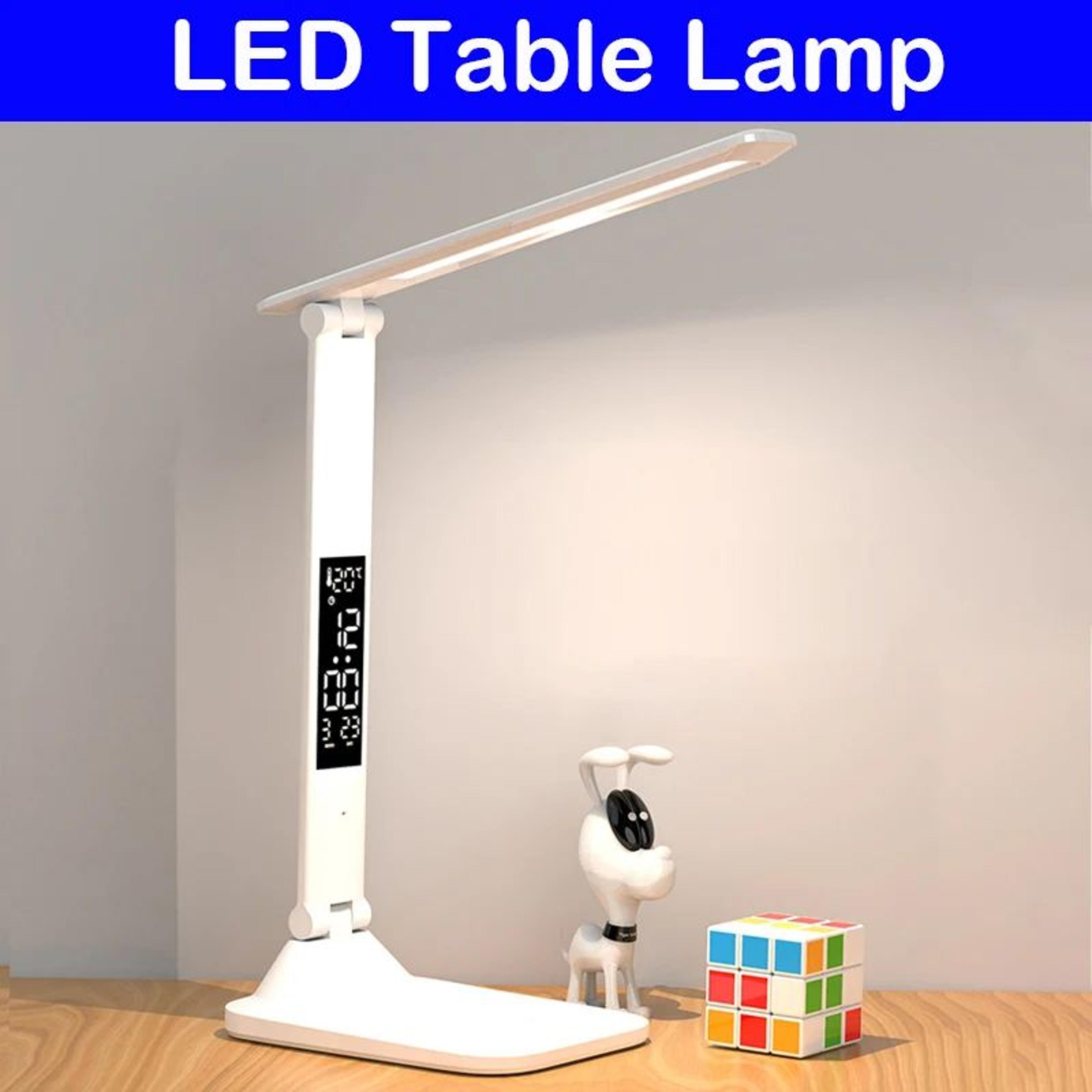 Folding USB Rechargeable LED Desk Lamp With Touch Dimming Eye Protection Alarm Clock And Thermomete 0
