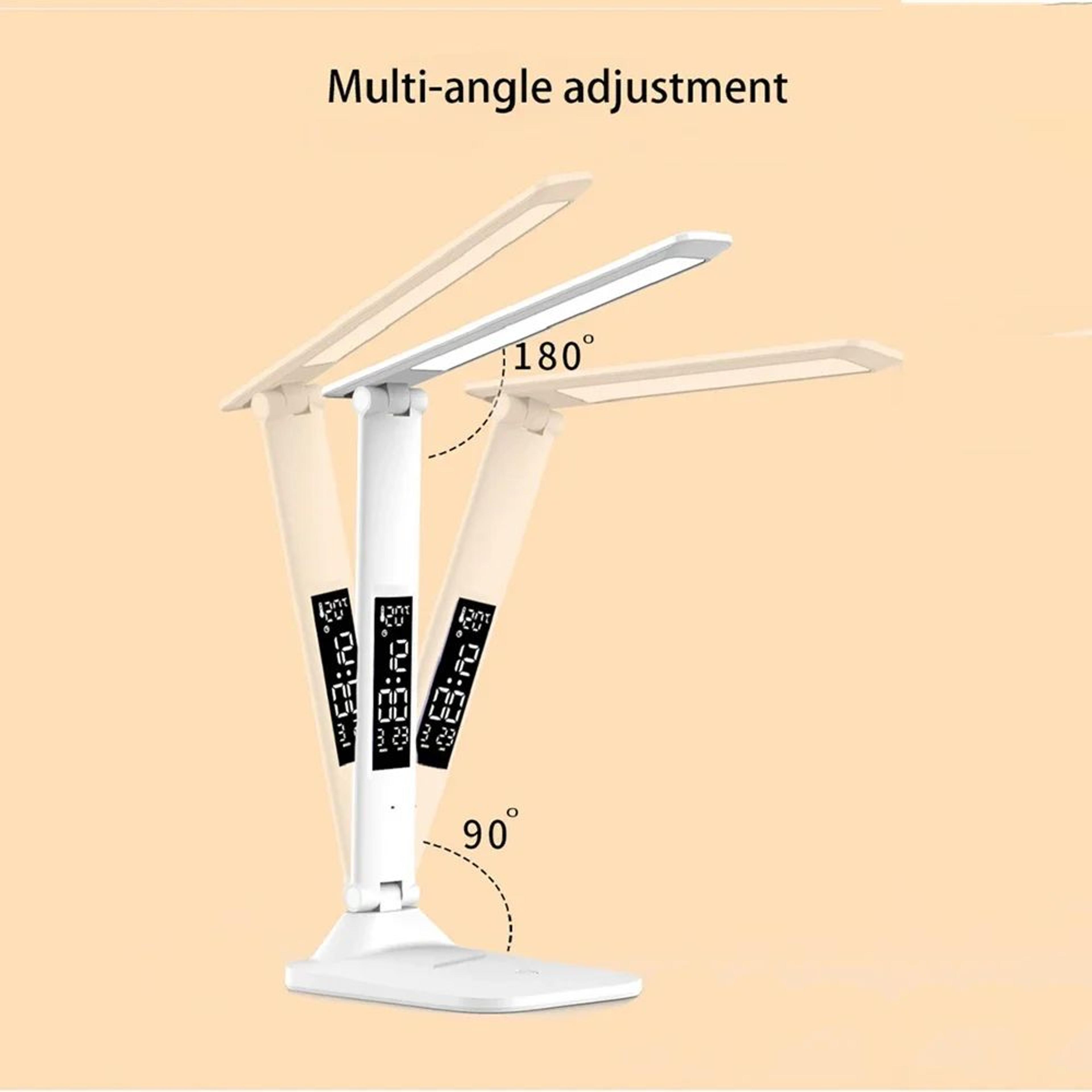 Folding USB Rechargeable LED Desk Lamp With Touch Dimming Eye Protection Alarm Clock And Thermomete 4