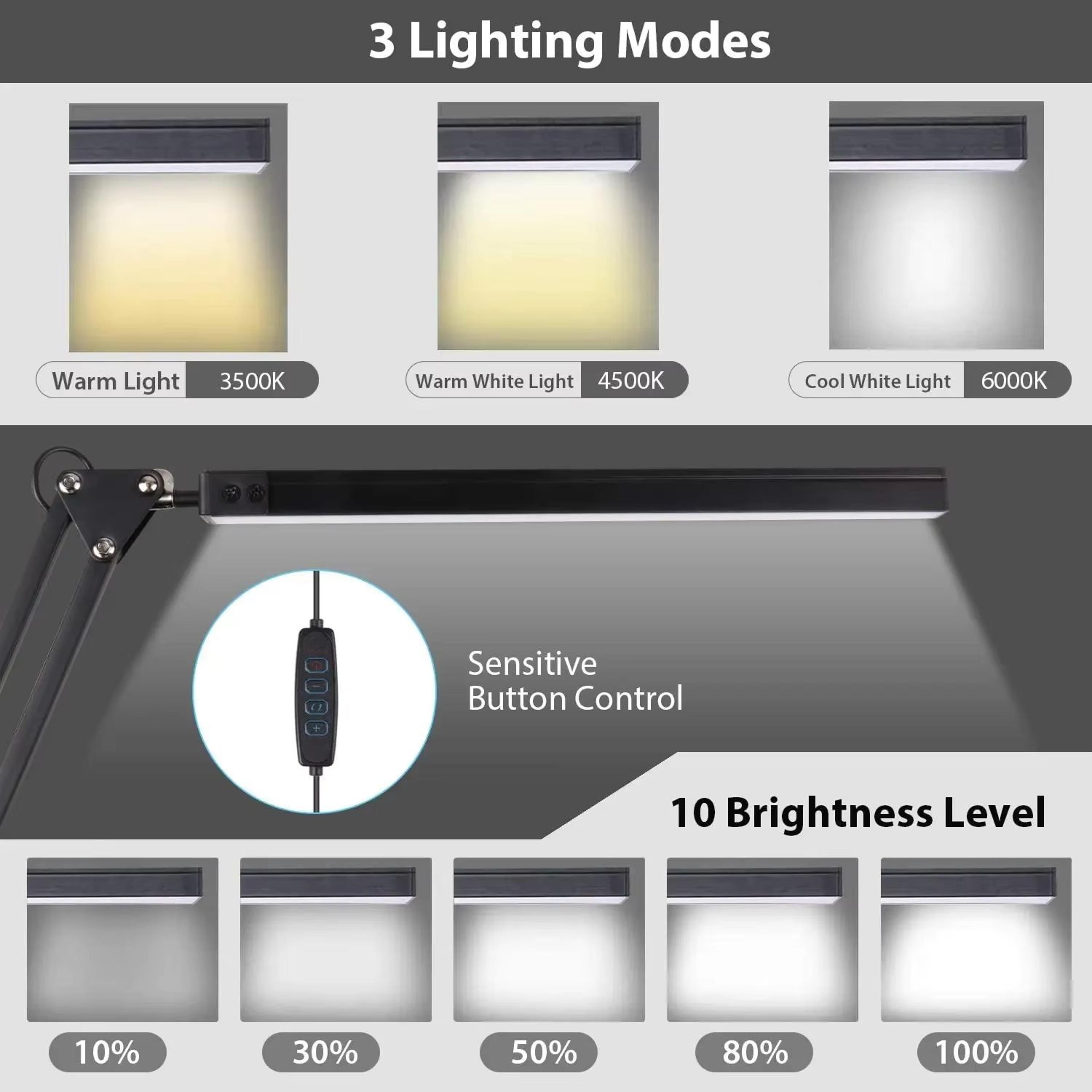 Adjustable Metal Swing Arm LED Desk Lamp With Clamp  EyeCaring Architect Light With 3 Color Modes 2