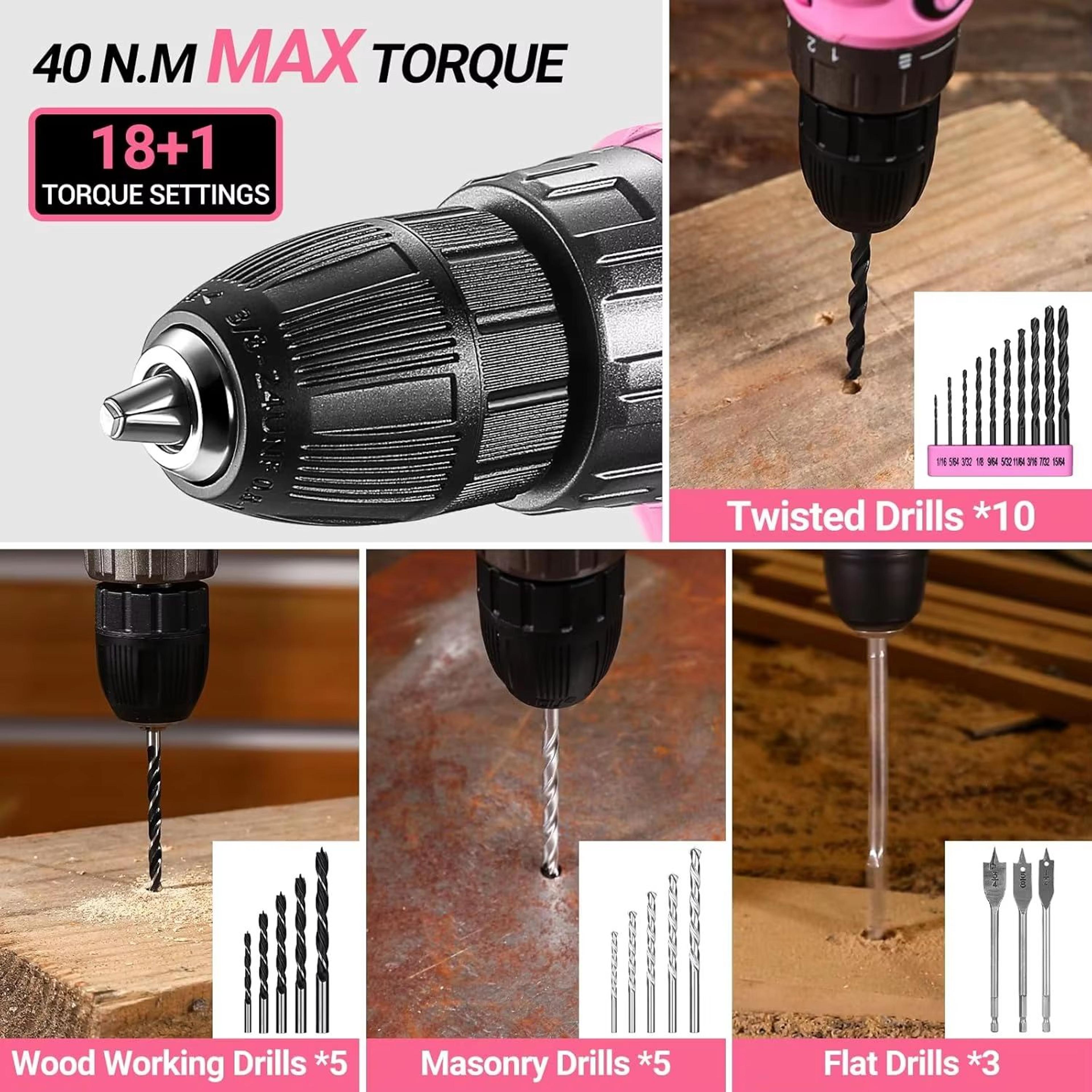 DEKO Pink 20V Cordless Power Drill Kit With Battery And Portable Tool Box 4