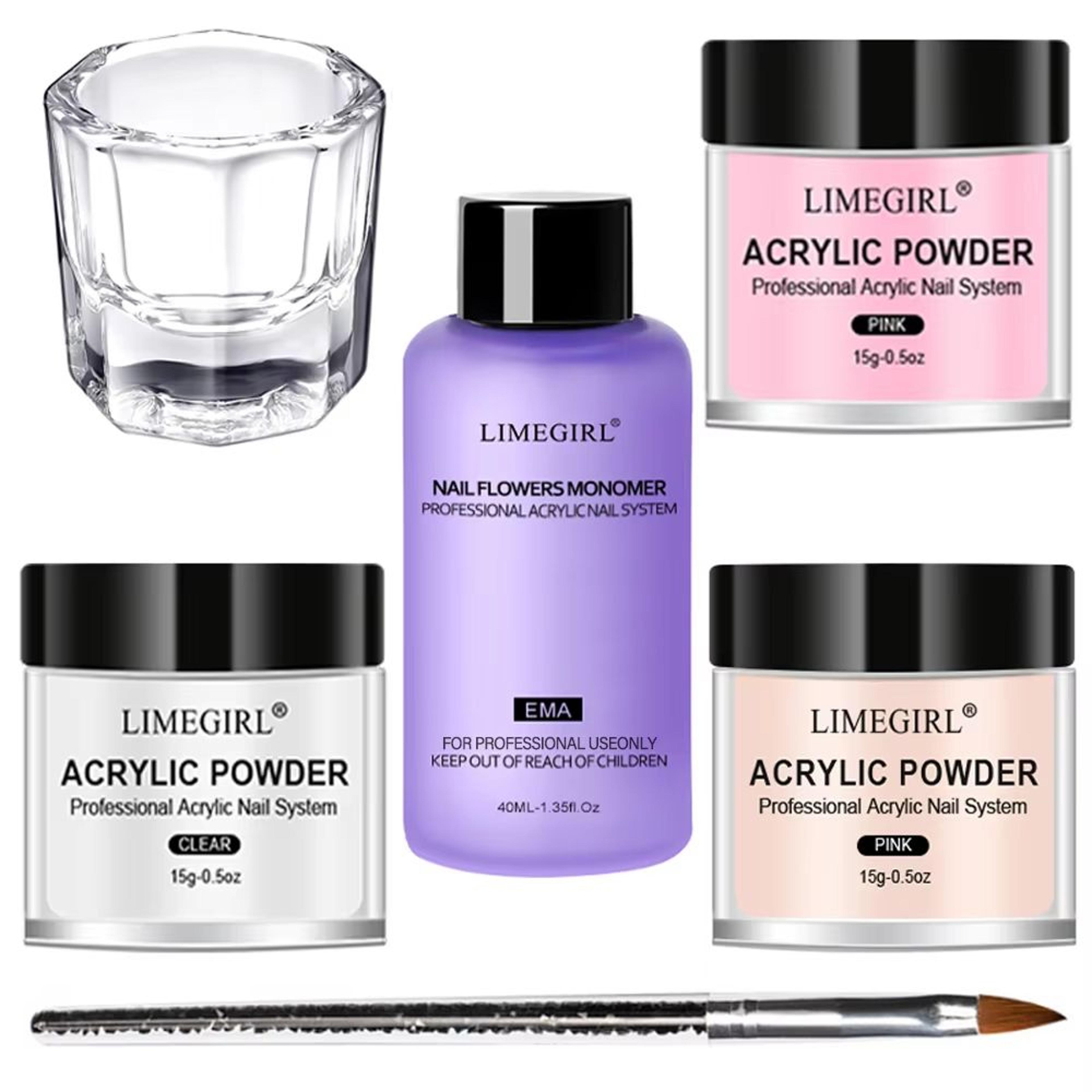 40ml Crystal Liquid  45ml Acrylic Powder Nail Kit  Beginner Acrylic Nail Set Pink White Transparent 0