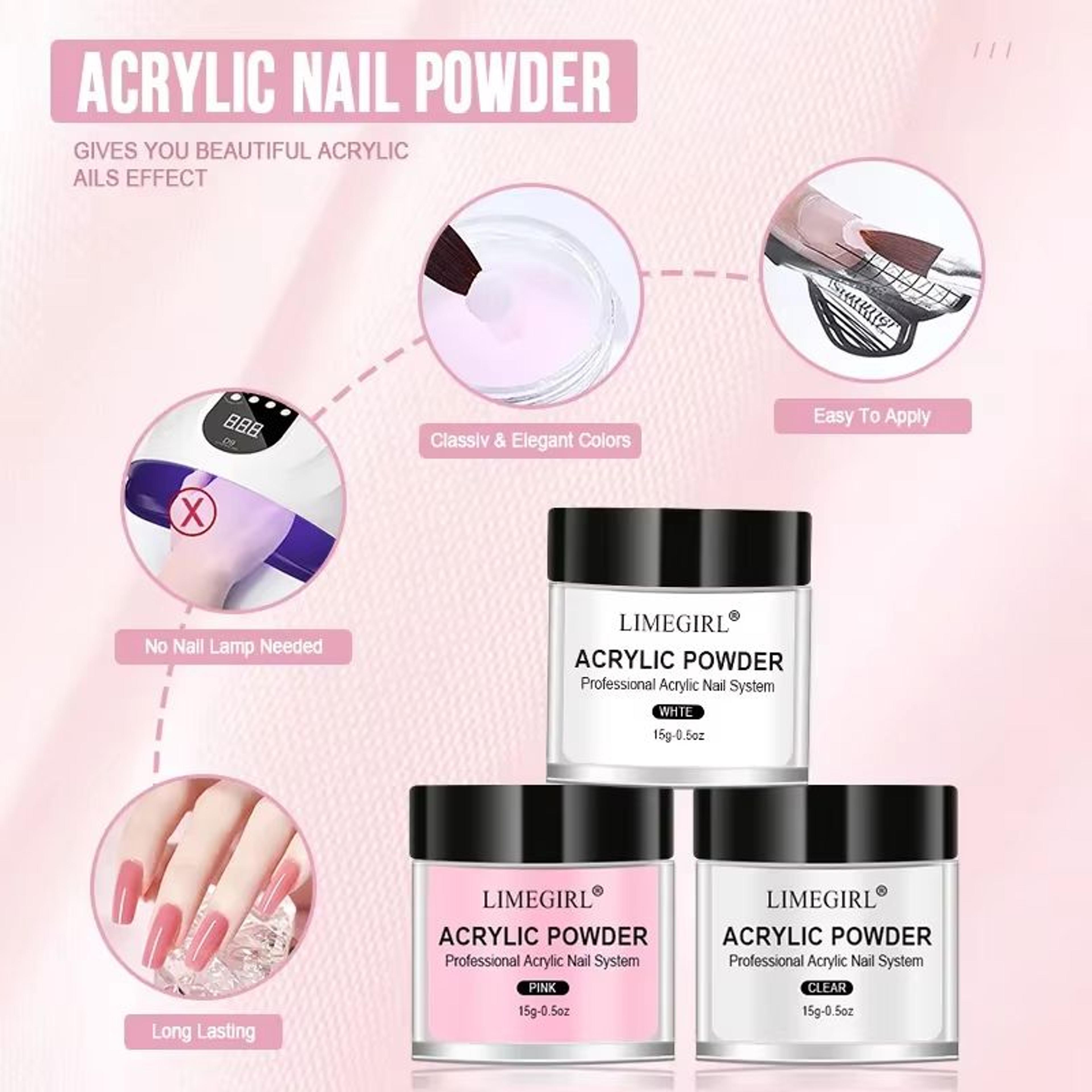 40ml Crystal Liquid  45ml Acrylic Powder Nail Kit  Beginner Acrylic Nail Set Pink White Transparent 2