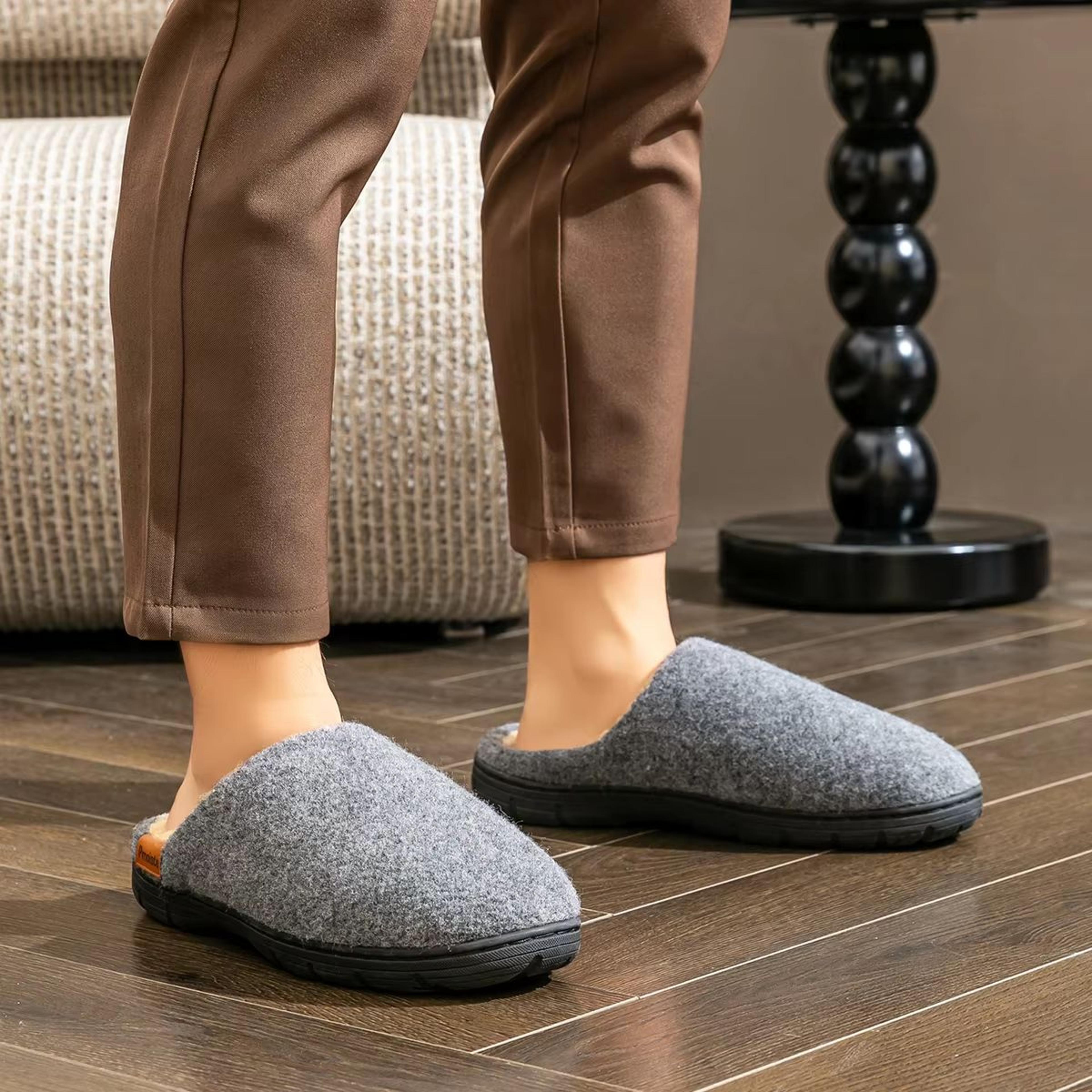 Designer Fuzzy Slippers For Men Memory Foam Warm Soft Cushion NonSlip Home Shoes 5