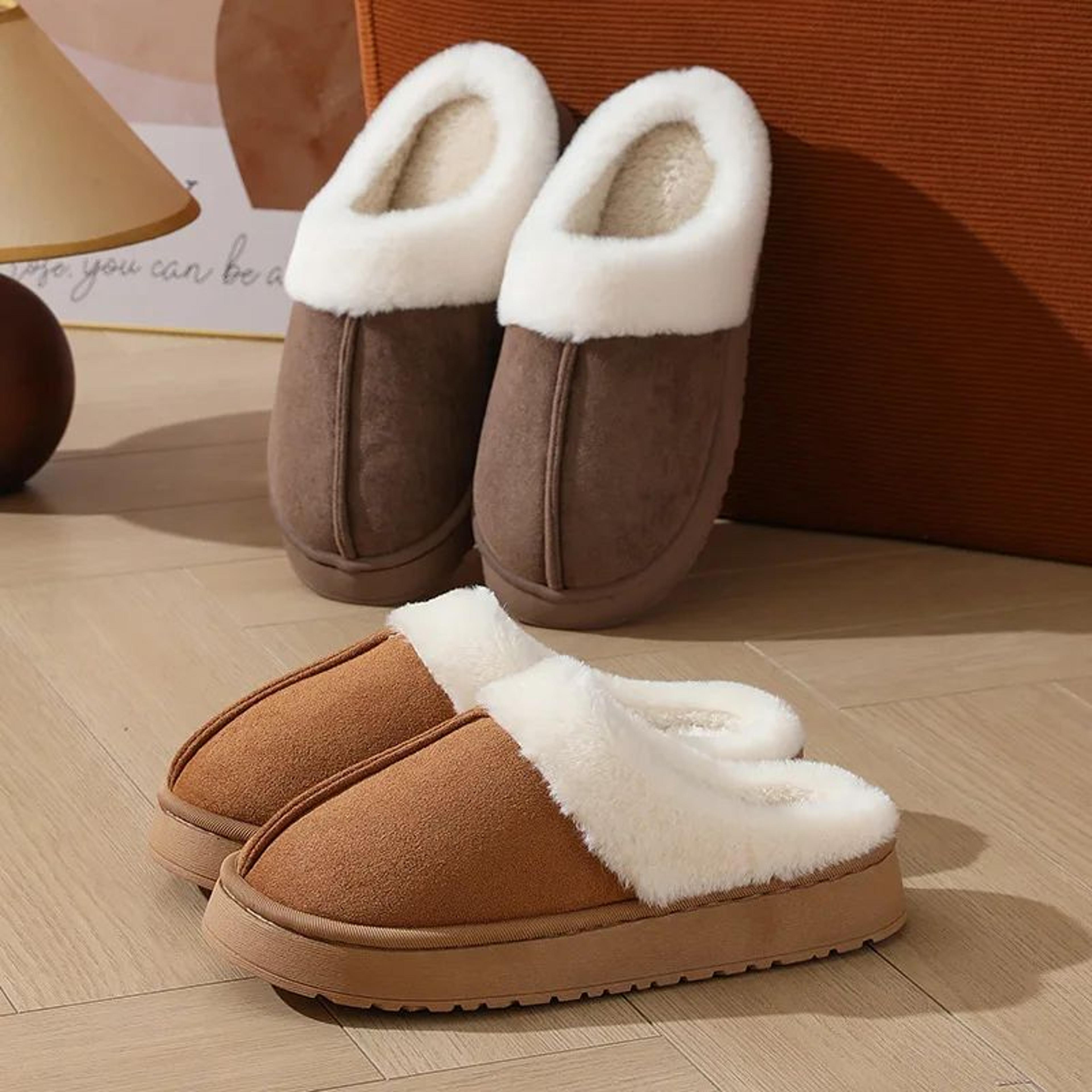 Womens Plush Winter Outdoor Thick Sole NonSlip Fur Flip Flop Slippers Unisex House Shoes 1