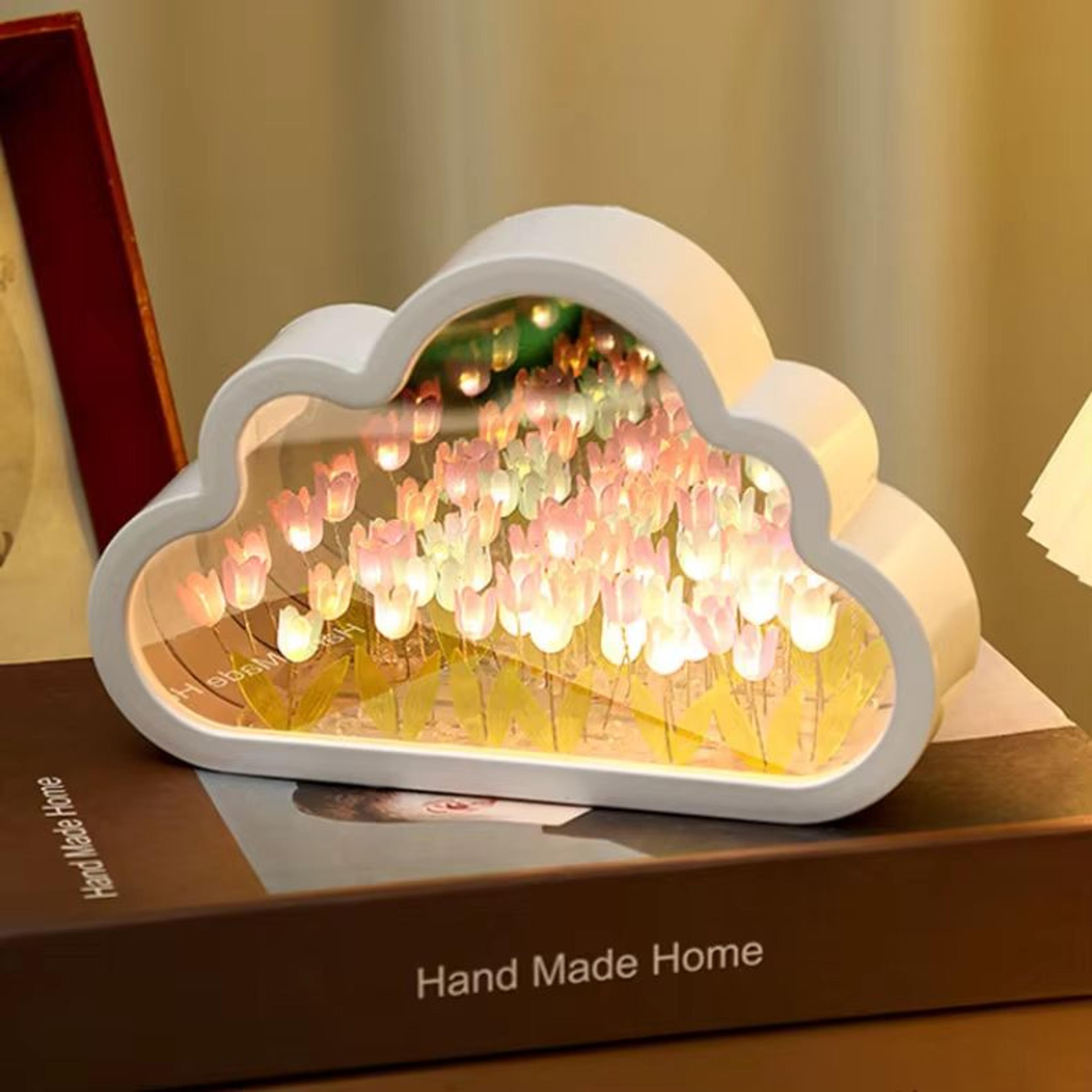 Cloud Tulip Mirror LED Night Light  Handmade DIY Flower Atmosphere Table Lamp 8