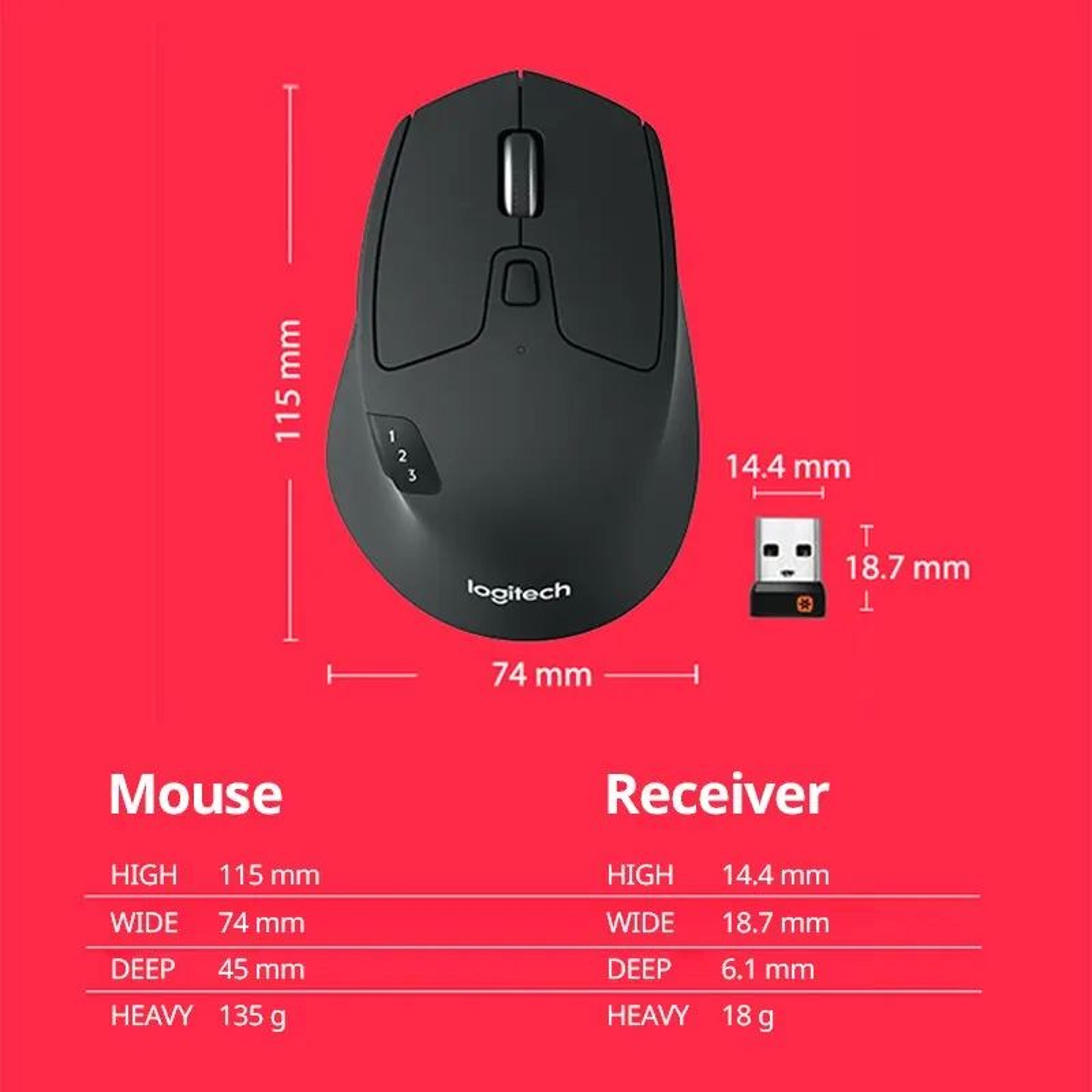 Logitech M720 Triathlon Multi Device Wireless Mouse With Bluetooth And 24GHz Unifying Hyper Fast Sc