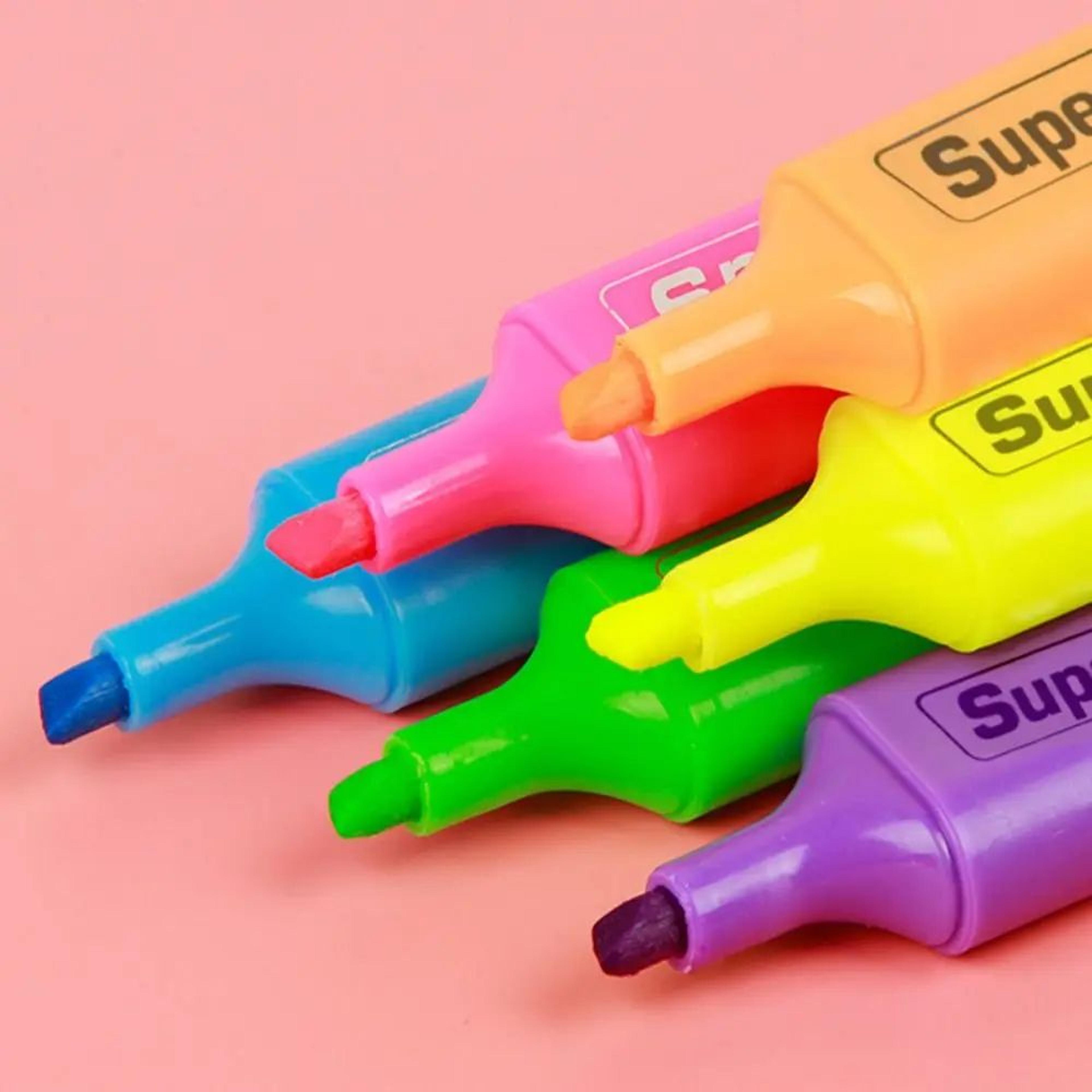 Colorful Fluorescent Highlighter Markers Oblique Tip Flat Shape Art Pens 4 Or 6 Colors 4