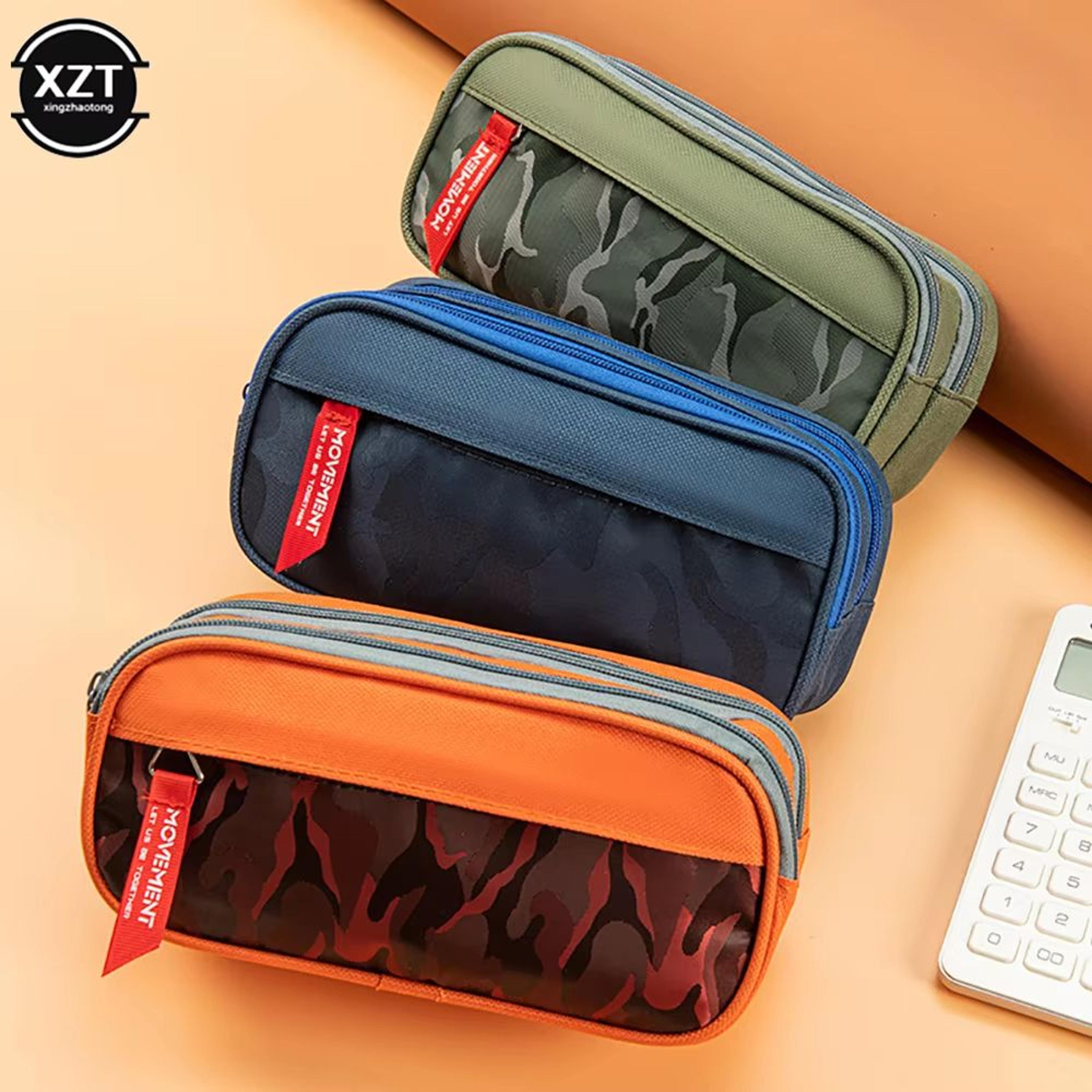 double zipper camouflage canvas pencil case large capacity student stationery organizer
