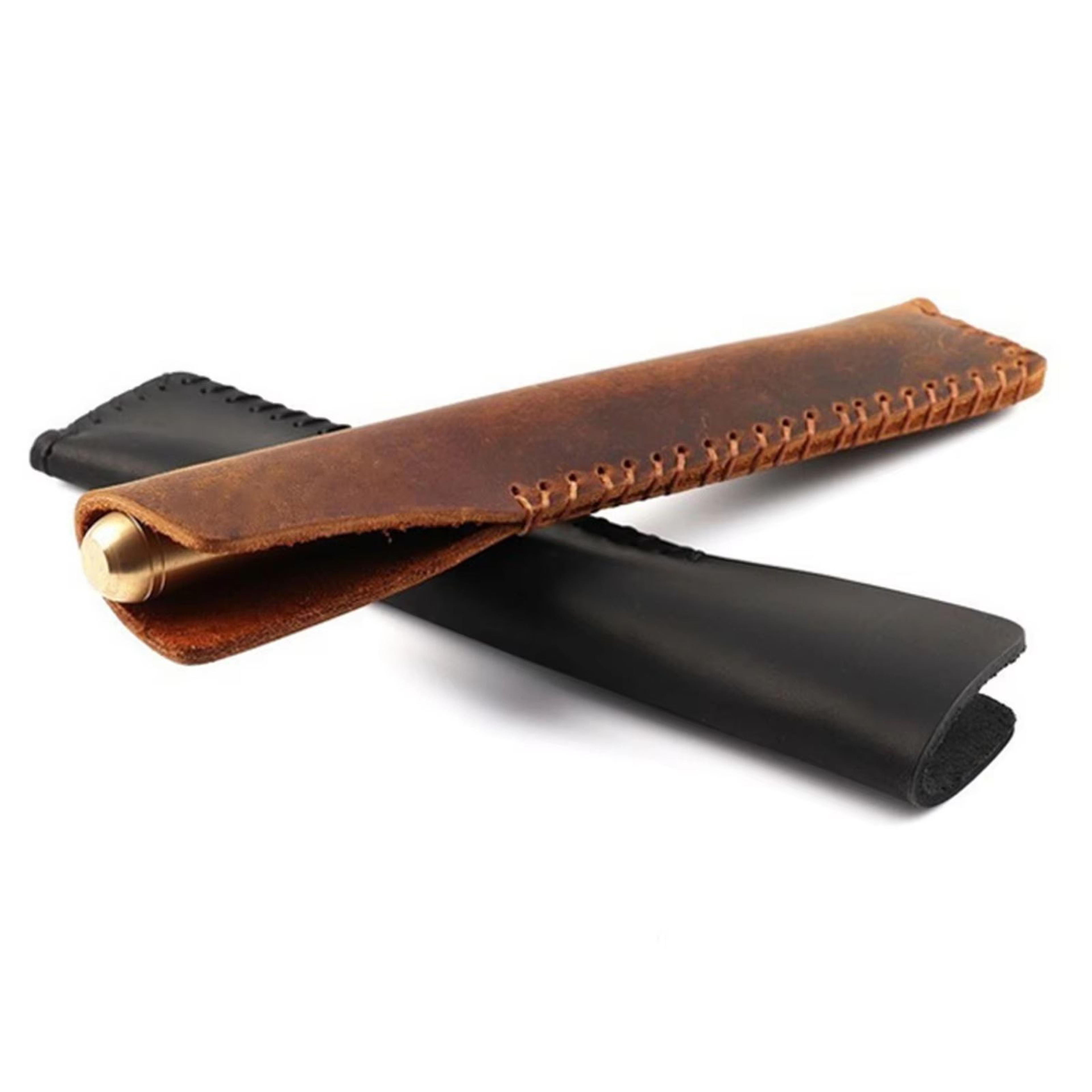Handmade Retro Cowhide Leather Pencil Case Vintage Single Pen Holder Organizer 5