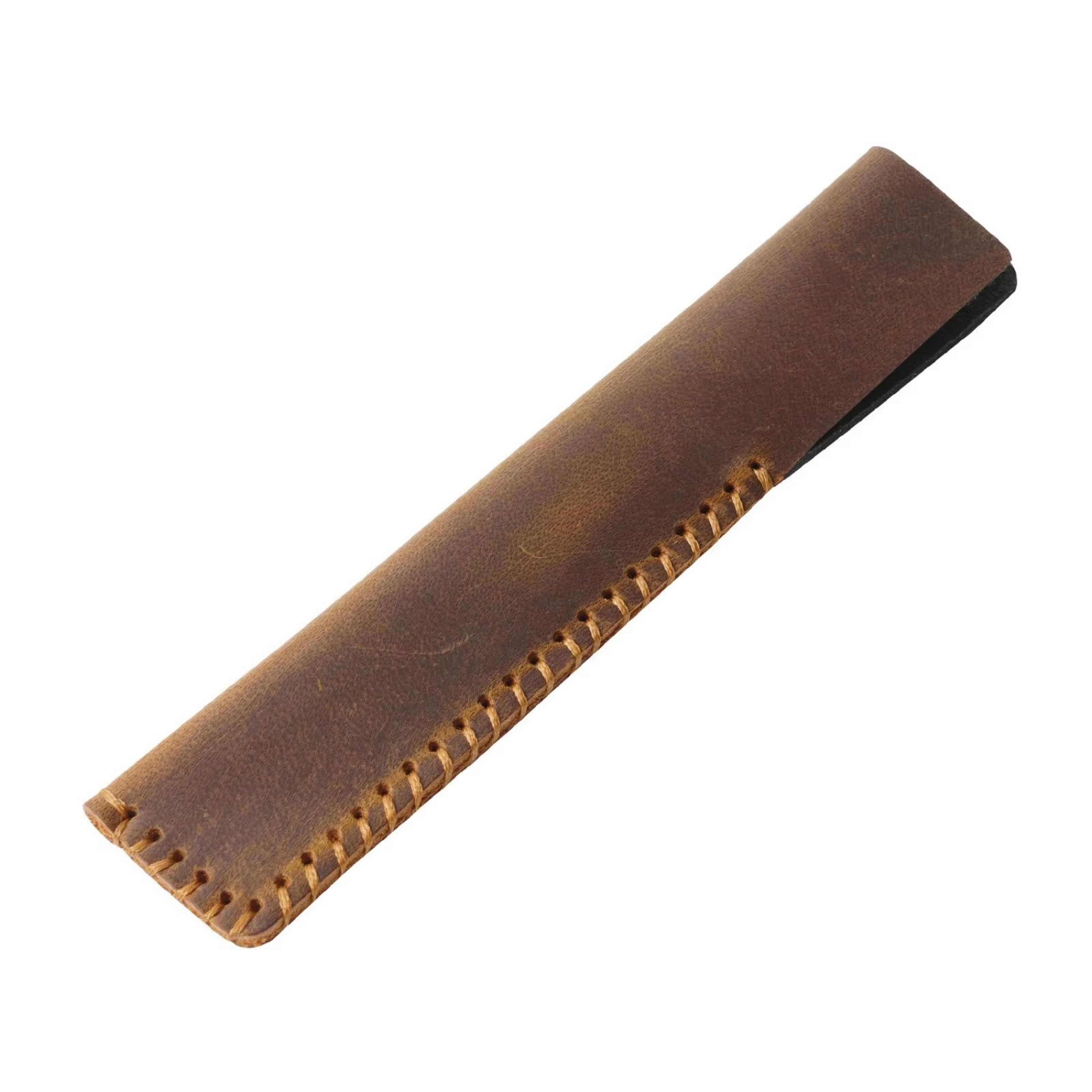 Handmade Retro Cowhide Leather Pencil Case Vintage Single Pen Holder Organizer 7