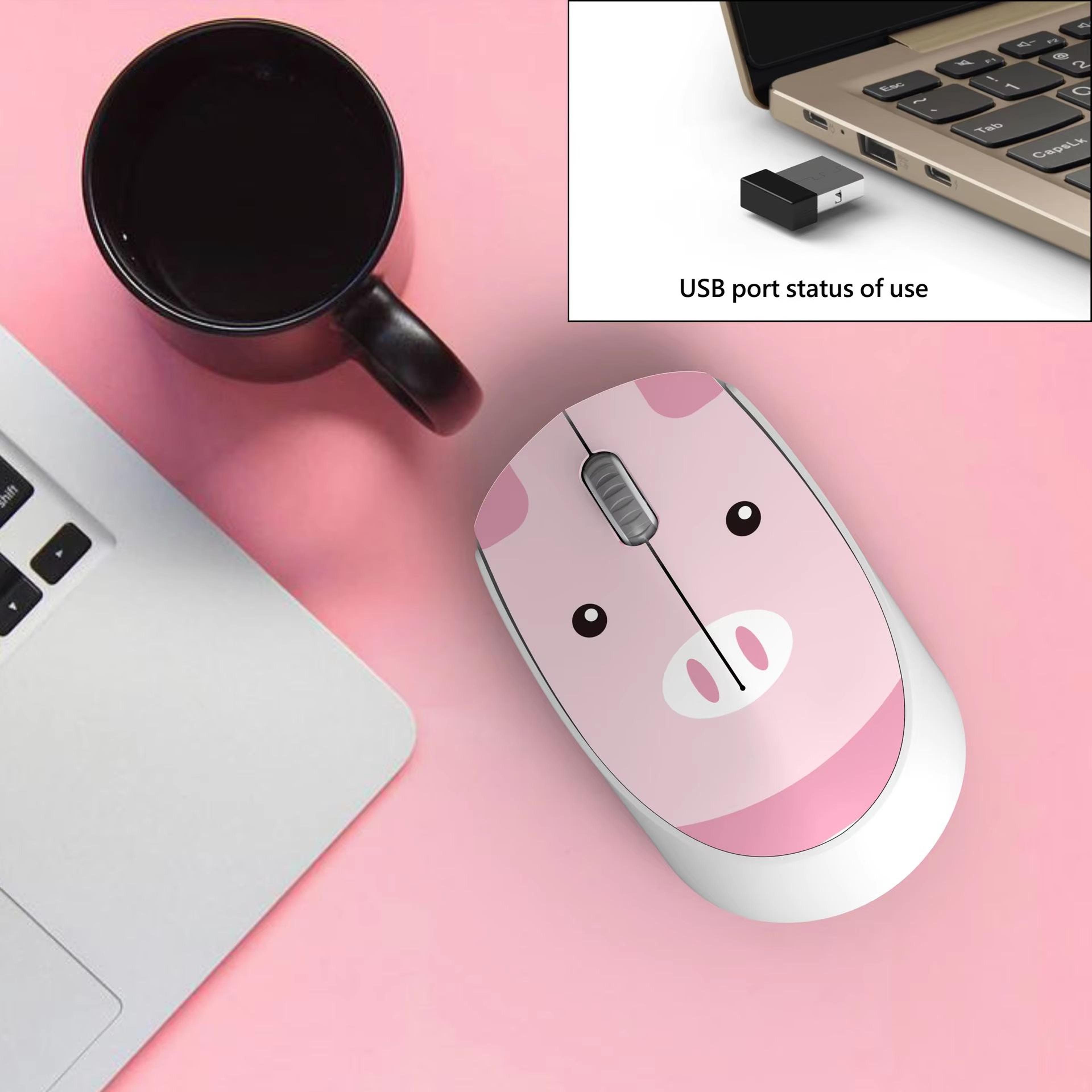 Cute Pink Wireless Mouse Mini 24G Cartoon Computer Mouse Rechargeable Silent Click For Kids 8