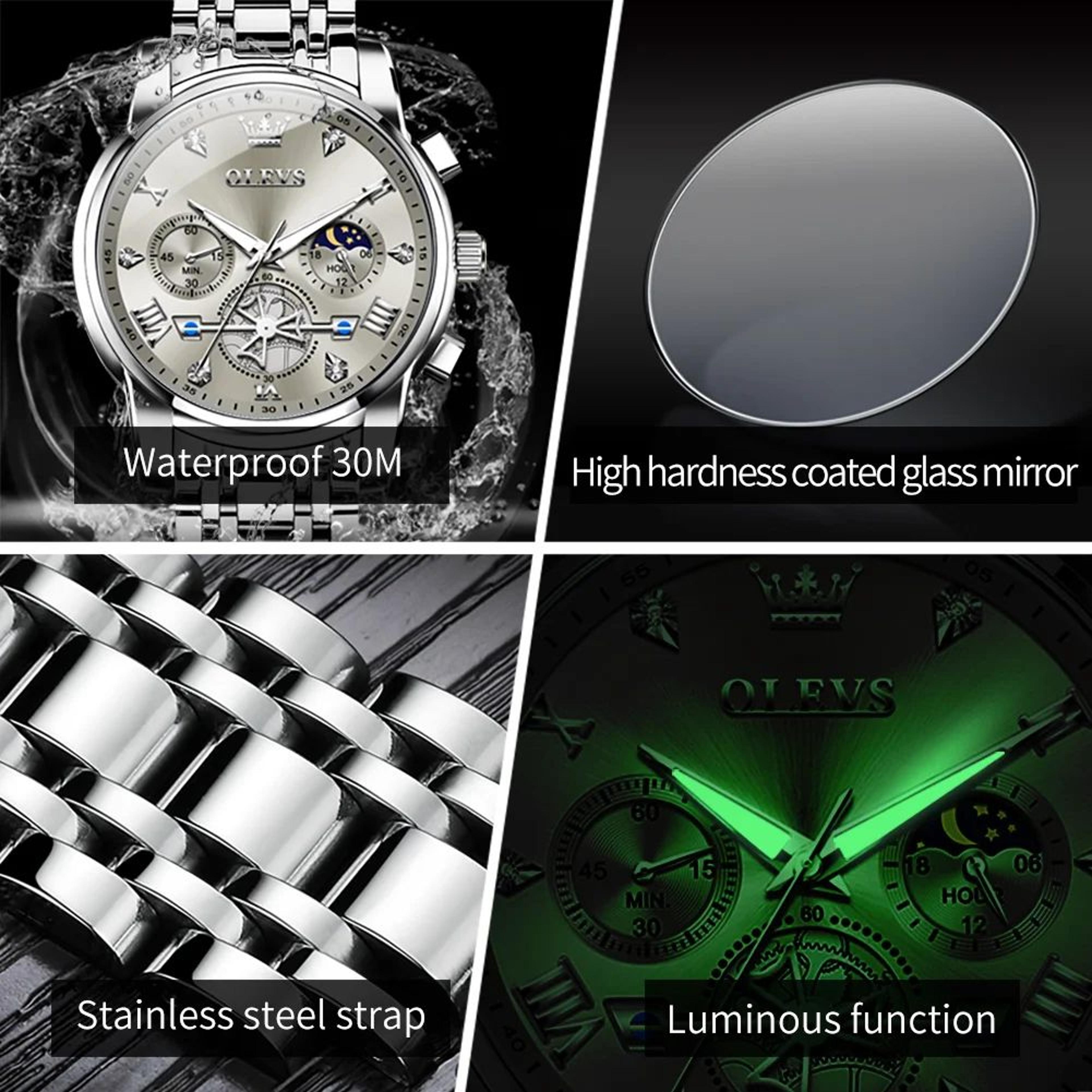 OLEVS Luxury Chronograph Moon Phase Watch Multifunction Quartz Waterproof Business Wristwatch For M 3
