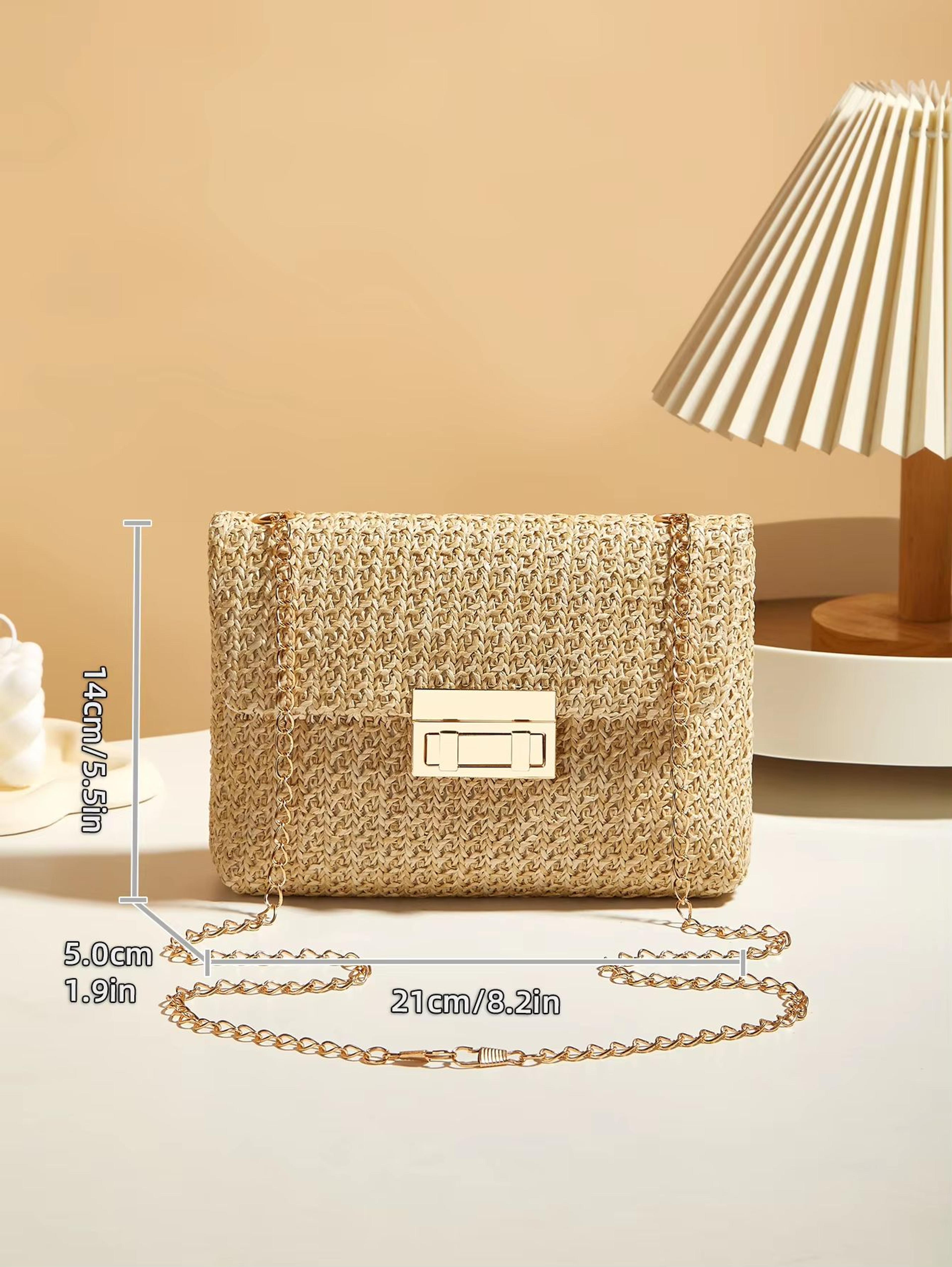 Korean Style Woven Straw Crossbody Bag With Lock Closure 5