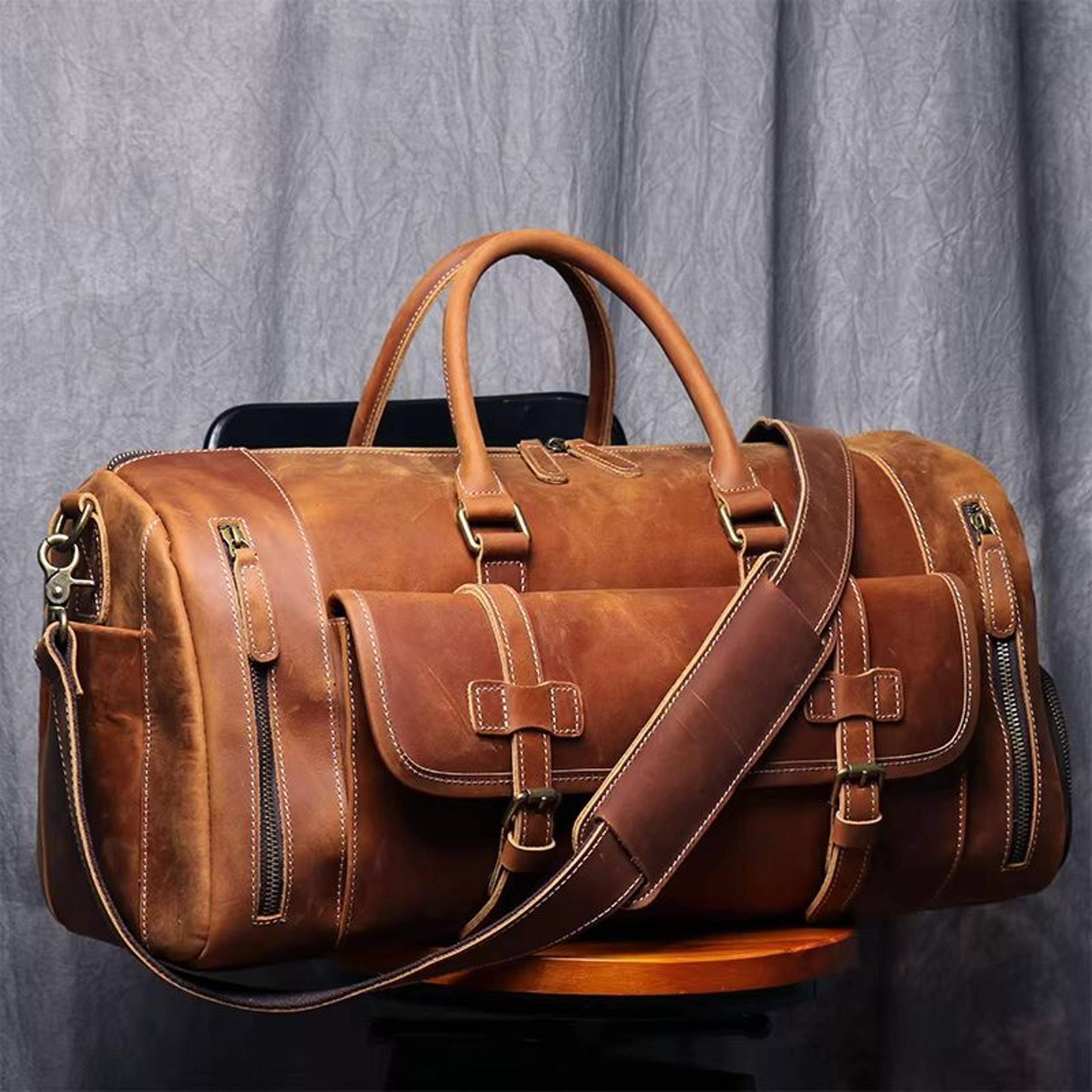 munuki vintage crazy horse genuine leather travel duffle bag for men