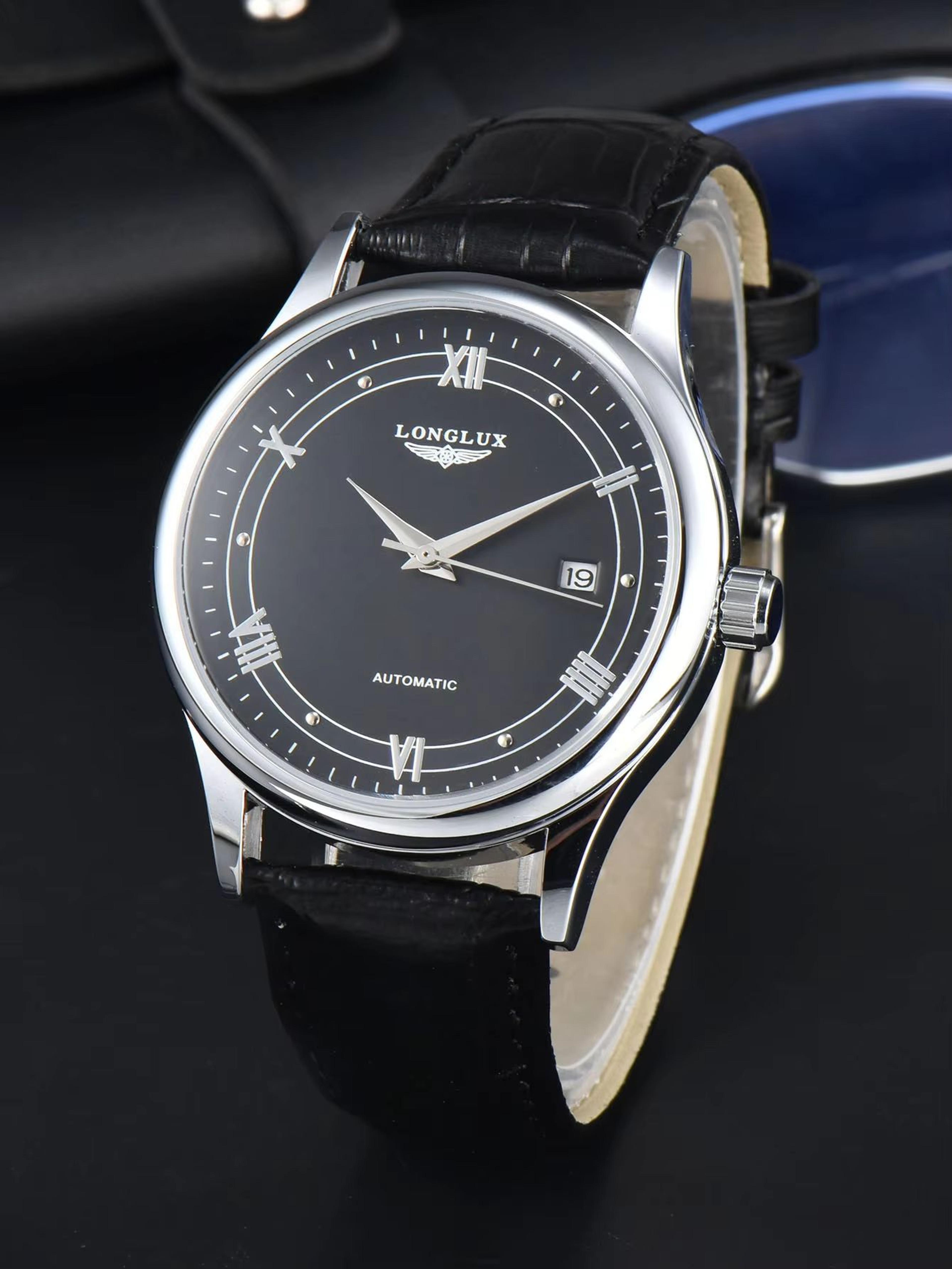 LONGLUX Automatic Mechanical Mens Watch Classic Leather Strap Watch With Date Display 5
