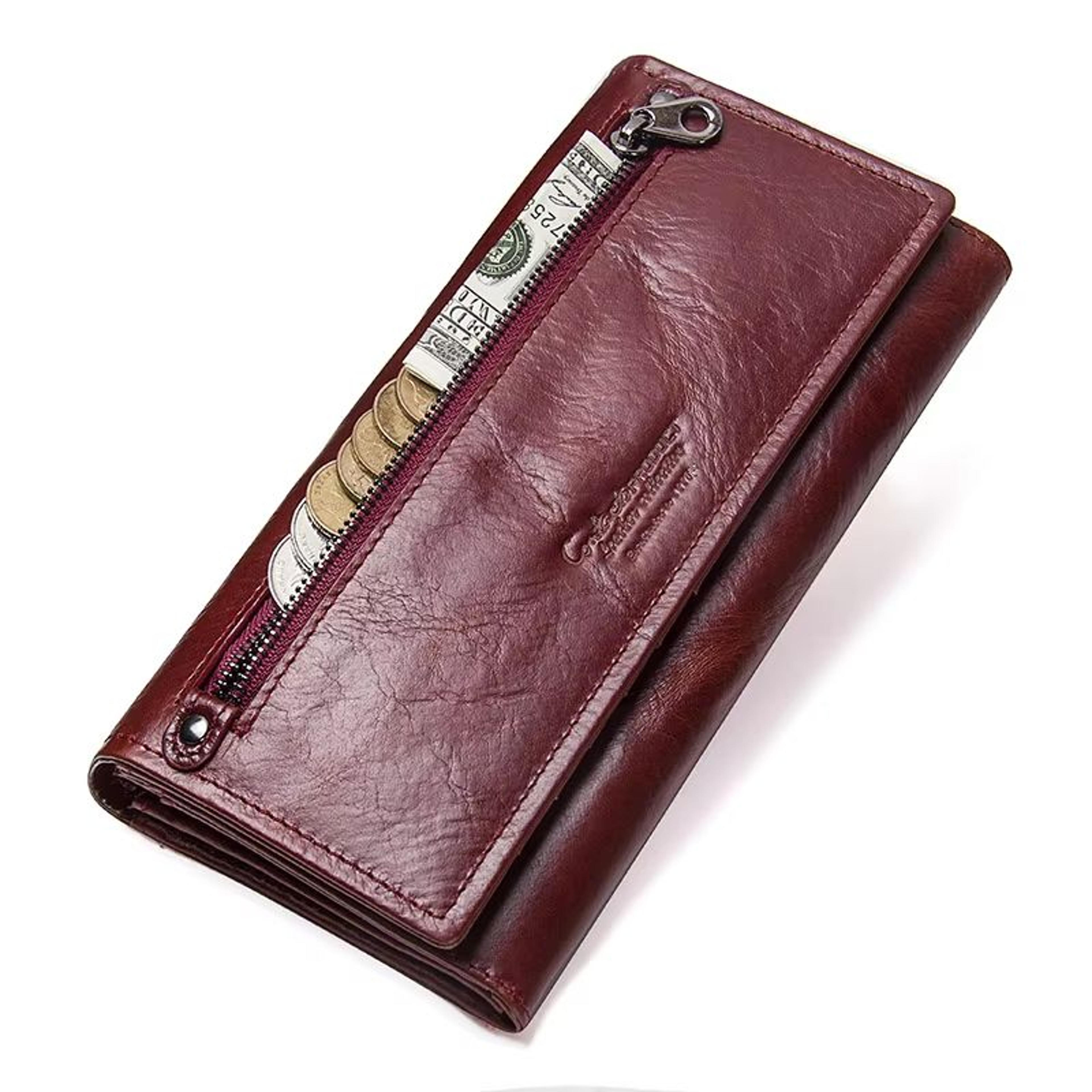 Genuine Leather Long Clutch Wallet For Women With Phone And Photo Holder 6