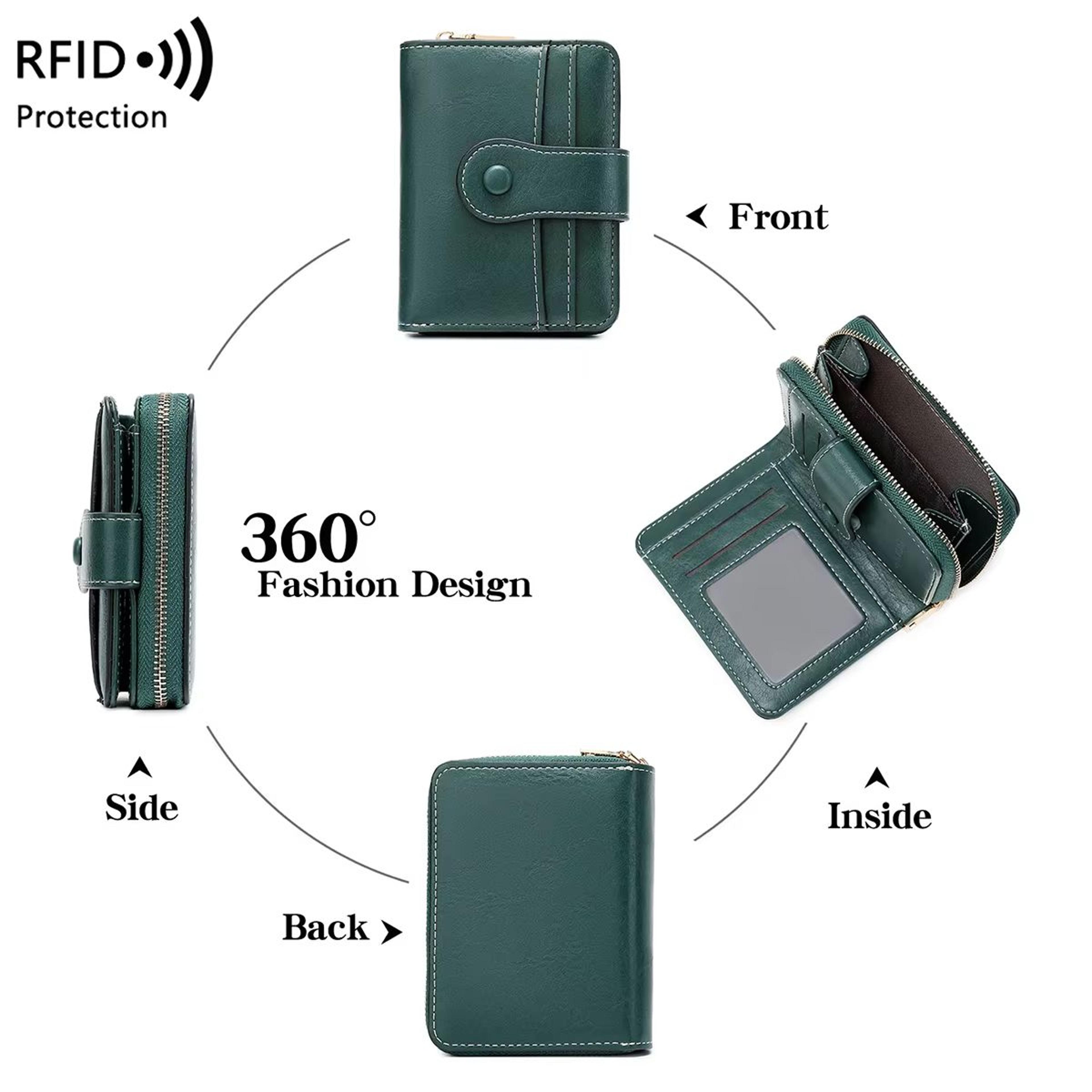 Retro RFID Blocking Womens Multi Card Wallet With Zipper Coin Pocket 4