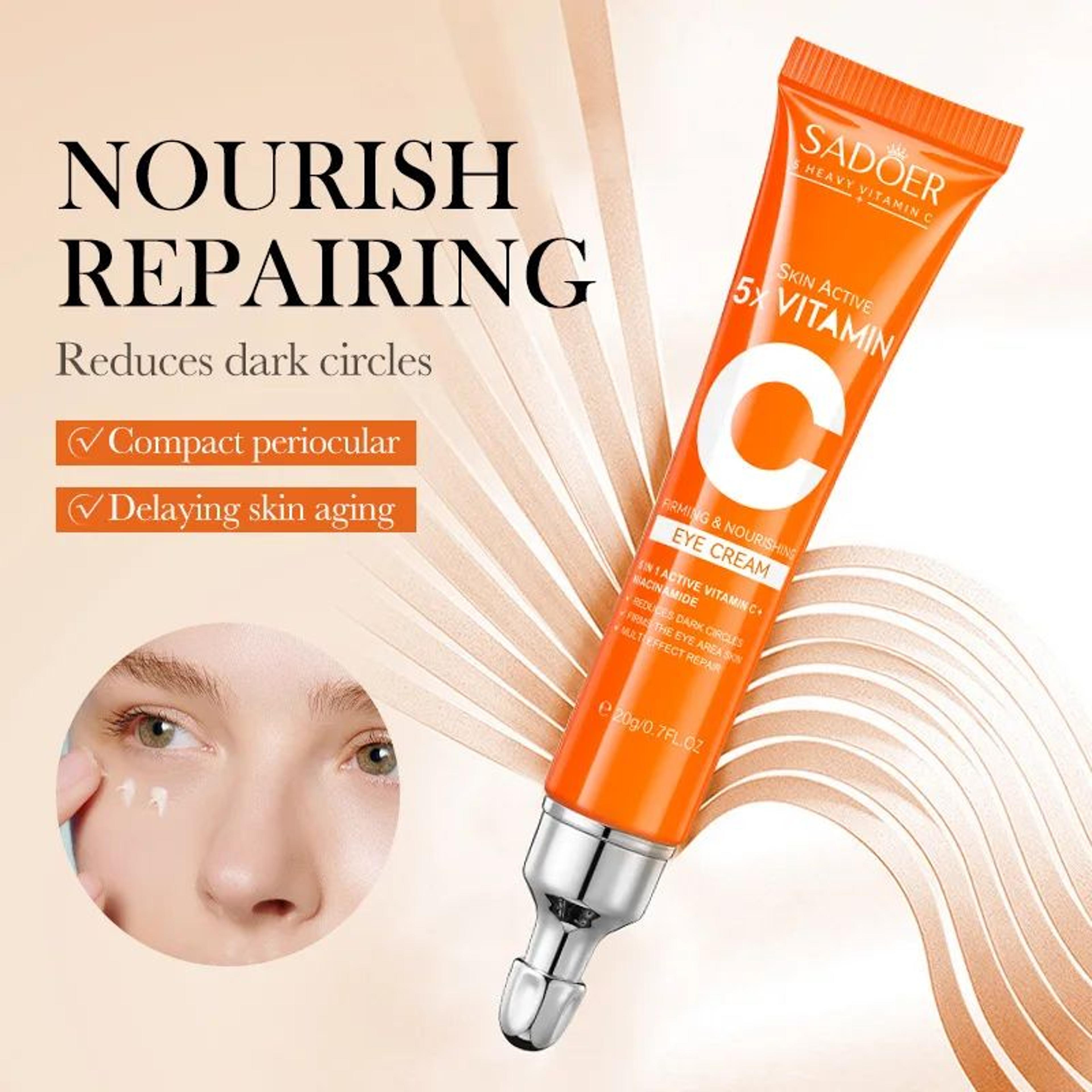 SADOER Vitamin C Eye Cream For Dark Circles And Eye Bags Brightening Moisturizing Treatment 1