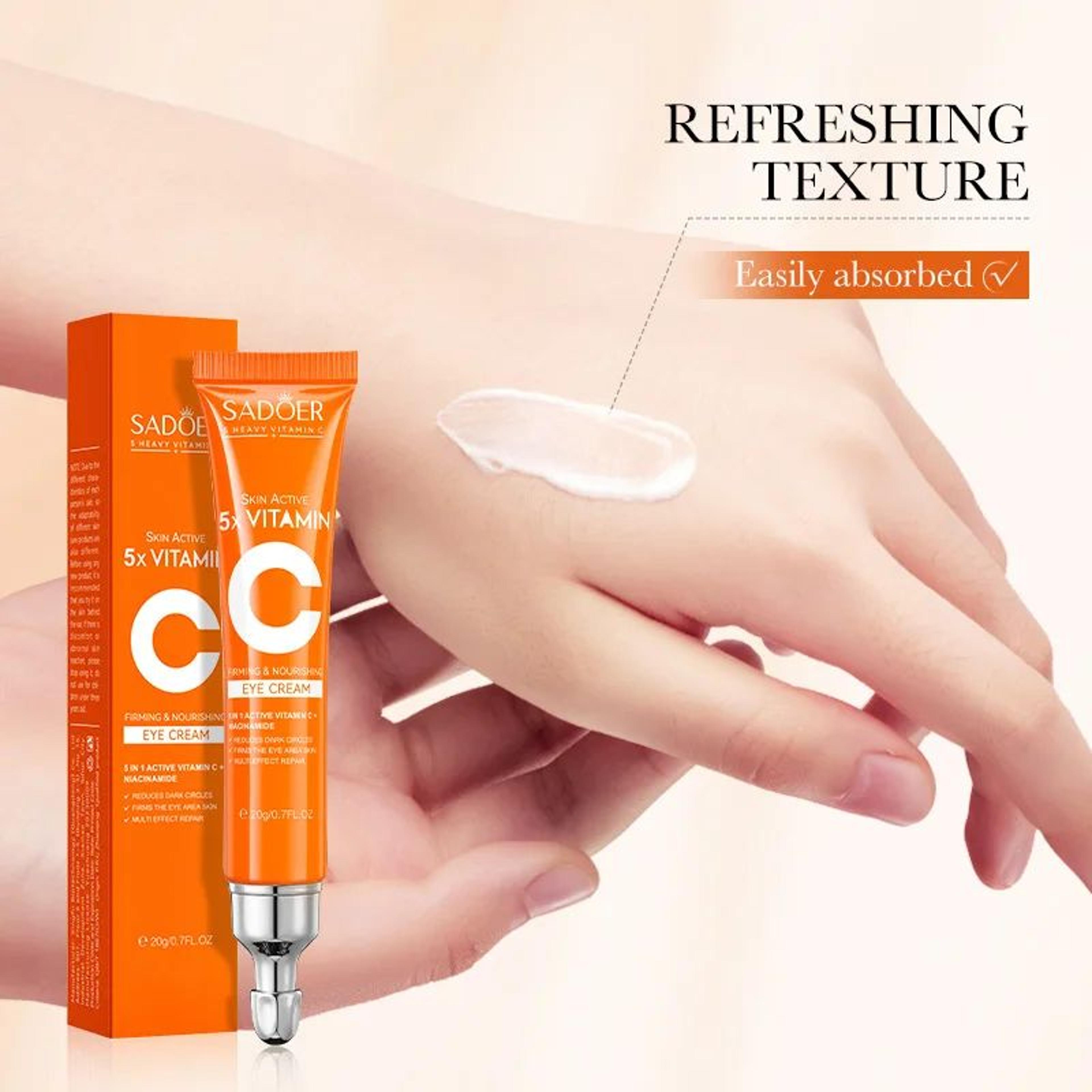 SADOER Vitamin C Eye Cream For Dark Circles And Eye Bags Brightening Moisturizing Treatment 3