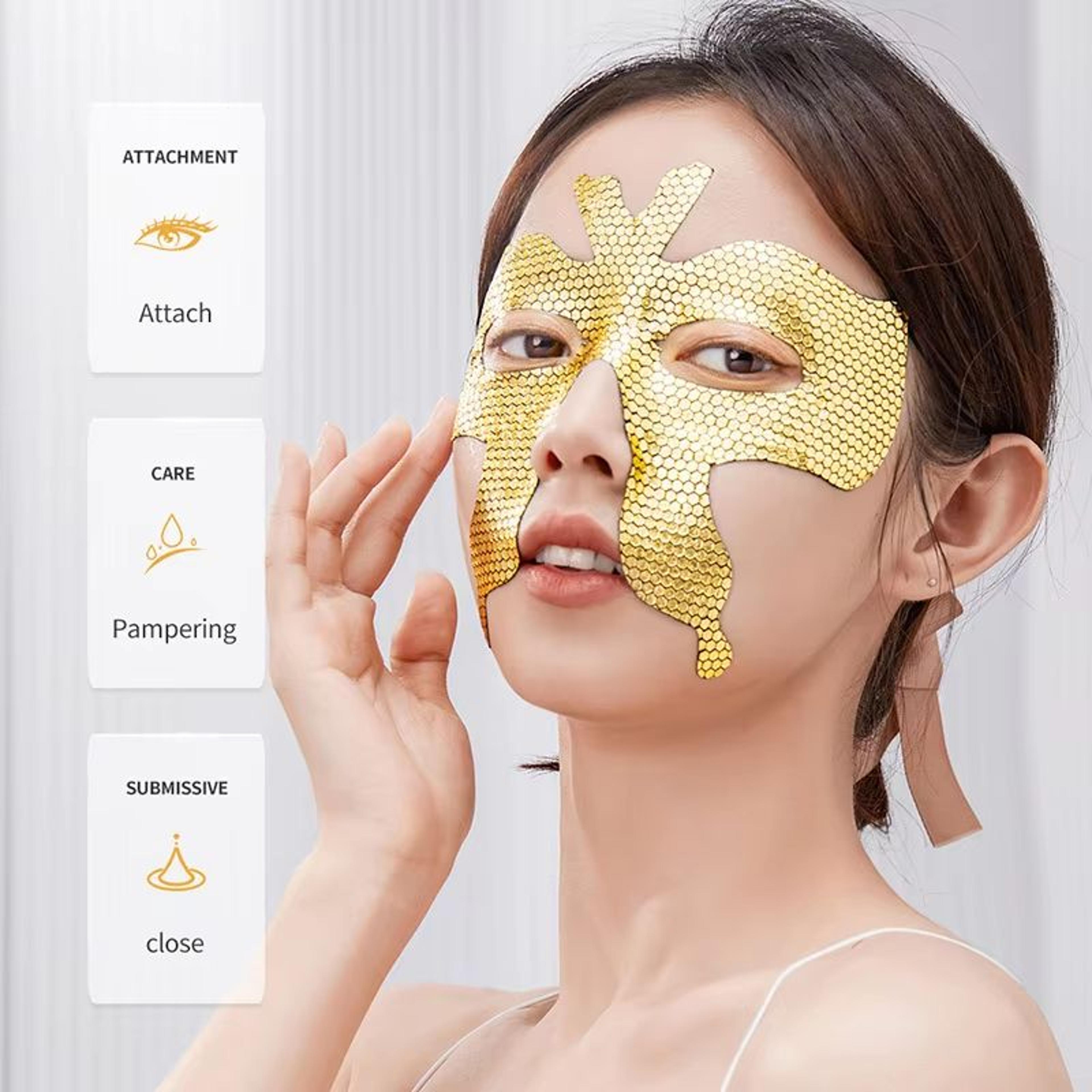 SADOER Peptide Collagen Eye Mask 10pcs Golden Eye Patches For Dark Circles And Firming Hydration 3
