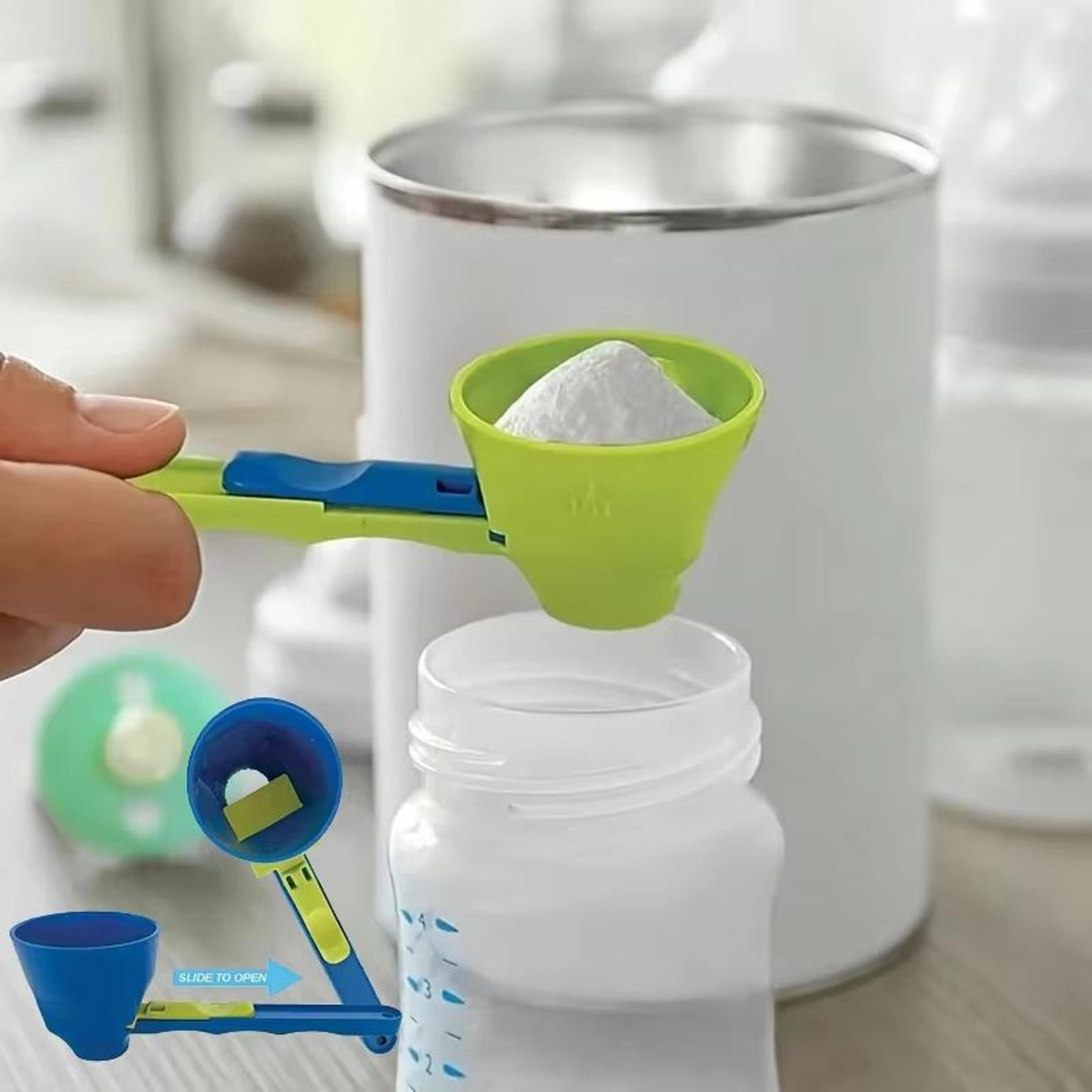 mess free protein powder scoop with sliding funnel for bottles and shakers
