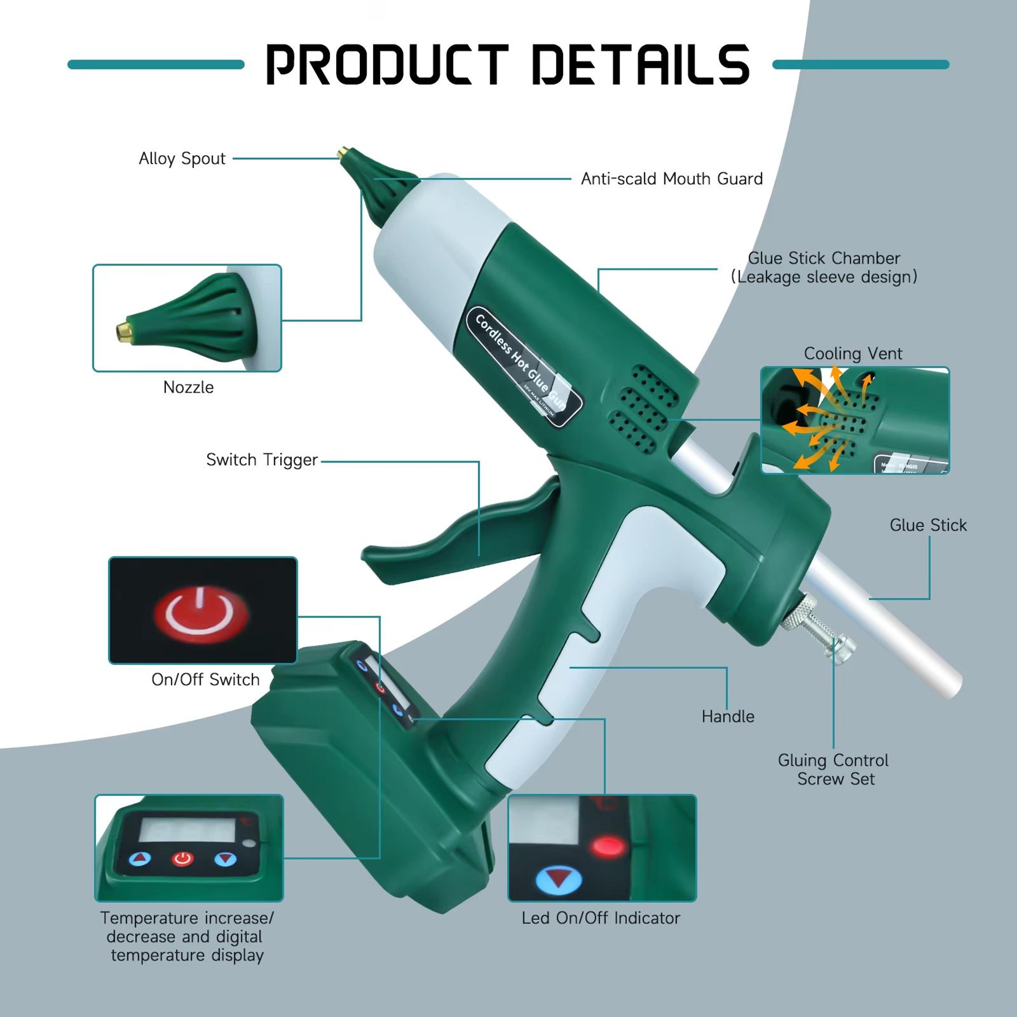 100W Cordless Hot Glue Gun With Adjustable Temperature 100220C For Bosch 18V Battery  Professional  1