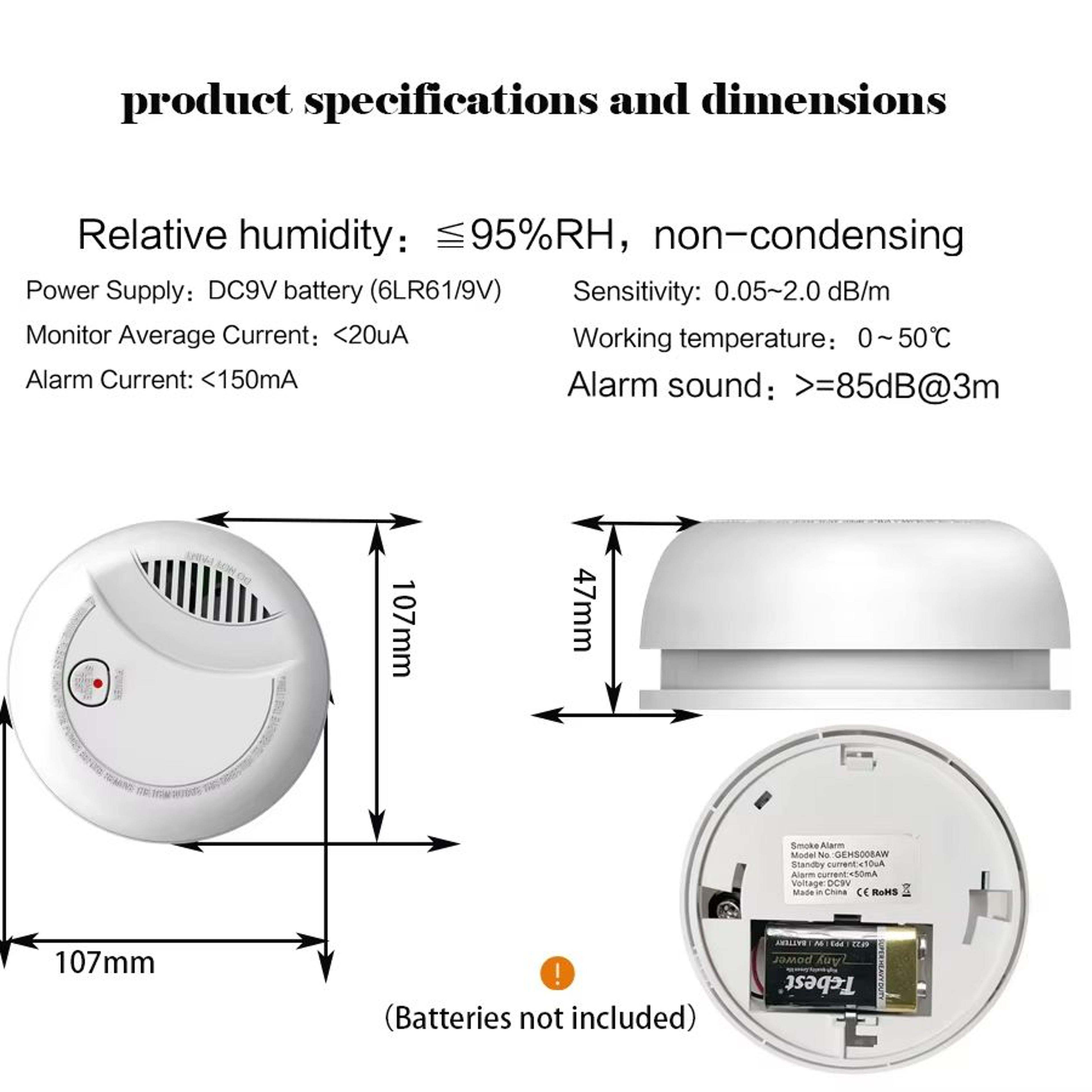 Battery Operated Photoelectric Smoke Detector With 85dB Alarm LED Indicator  Test Button  Ceiling M 5