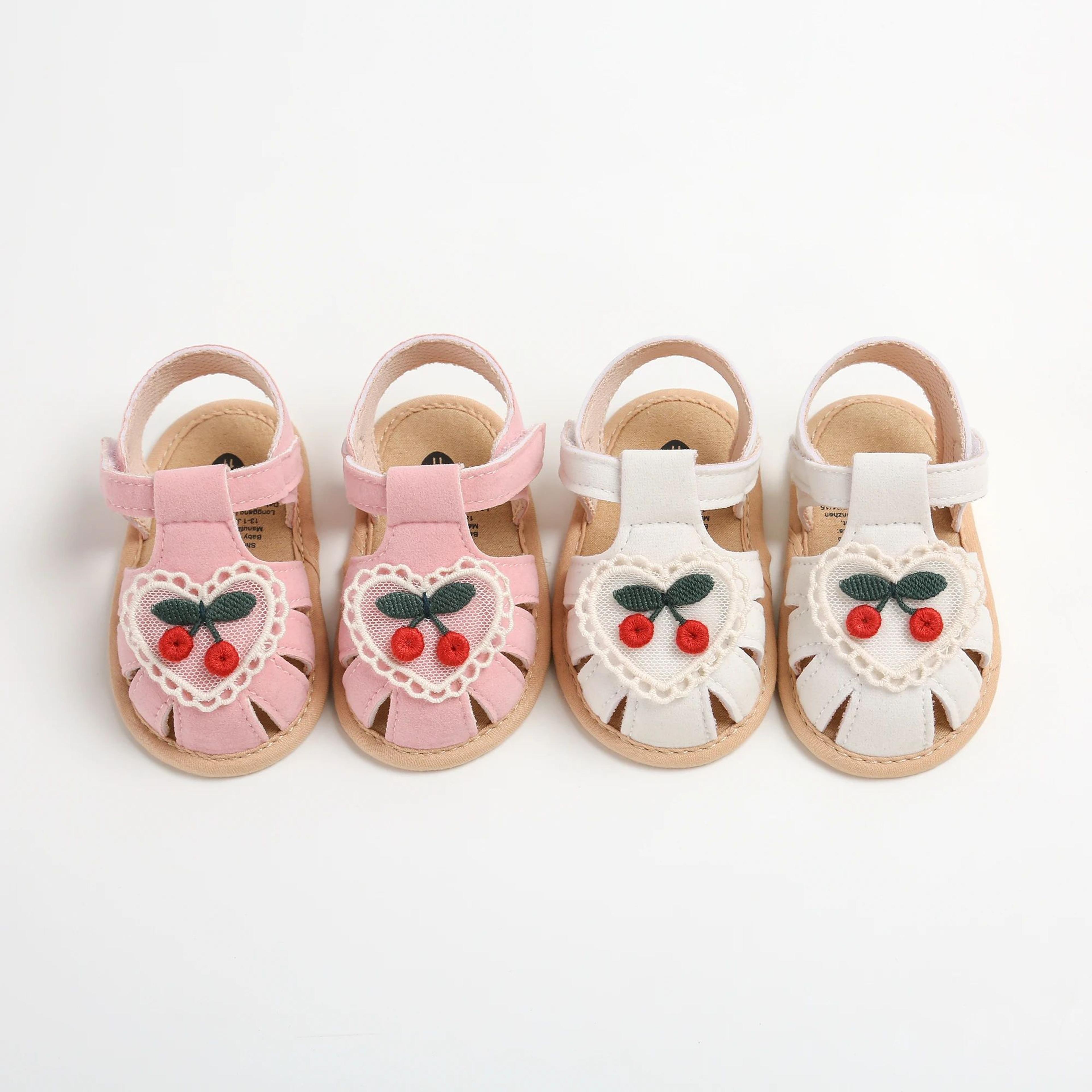 Cherry Print Baby Girl Summer Sandals Soft Cloth Sole First Walker Baby Shoes For Newborns And Infa 2