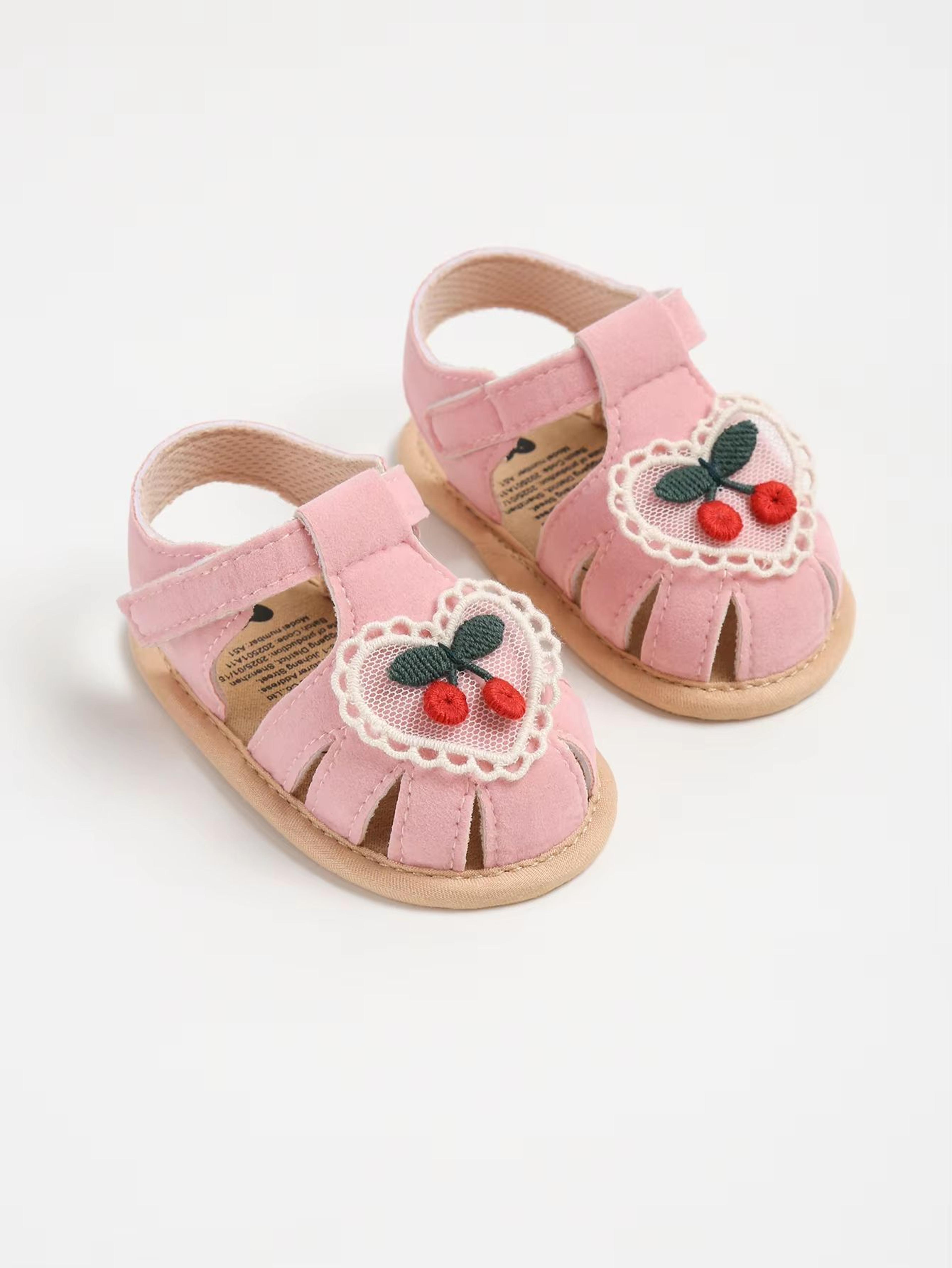 Cherry Print Baby Girl Summer Sandals Soft Cloth Sole First Walker Baby Shoes For Newborns And Infa 7
