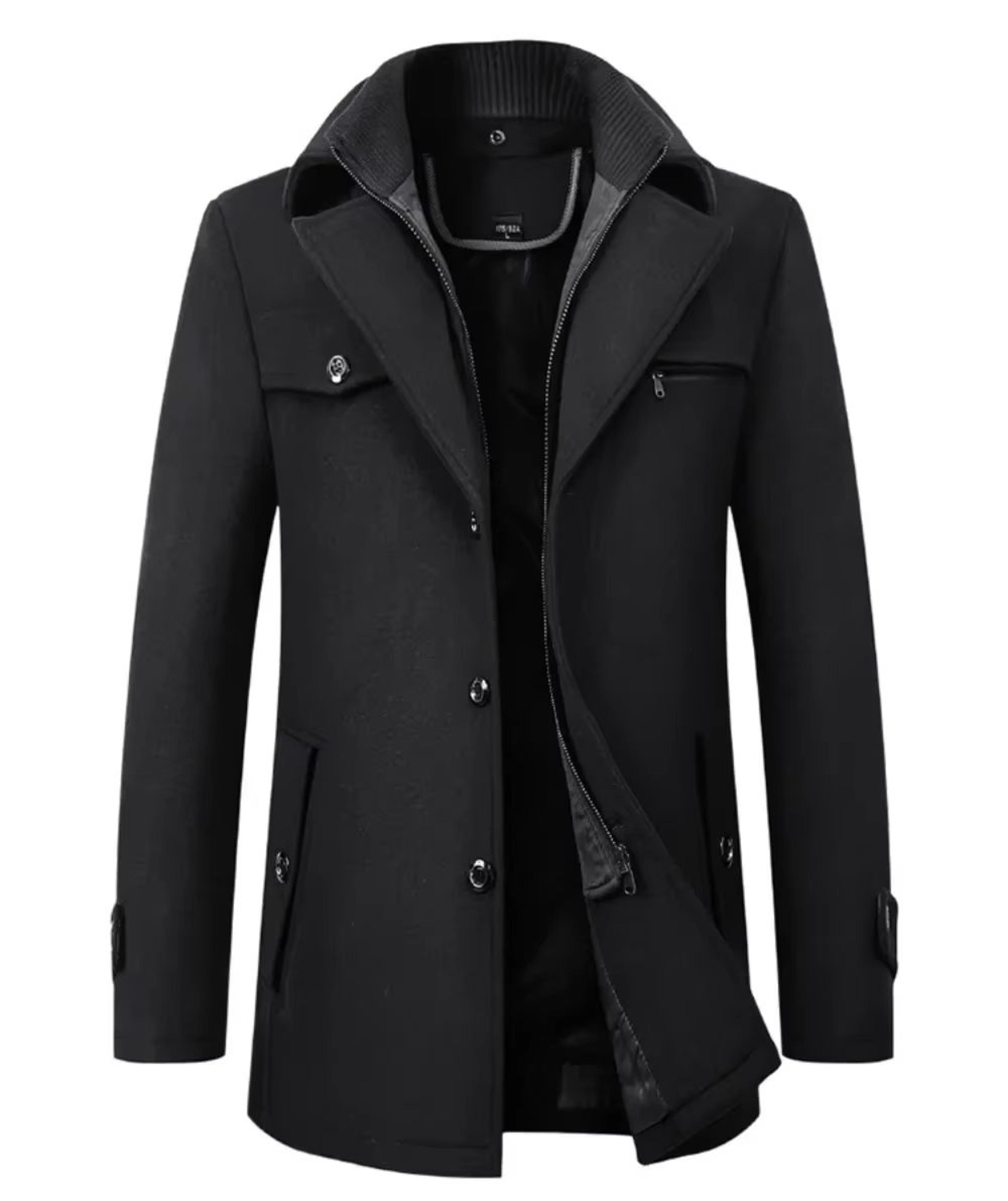 Classic Double Collar Mens Pea Coat  Elegant Mens Woolen Trench Coat Winter Overcoat 2