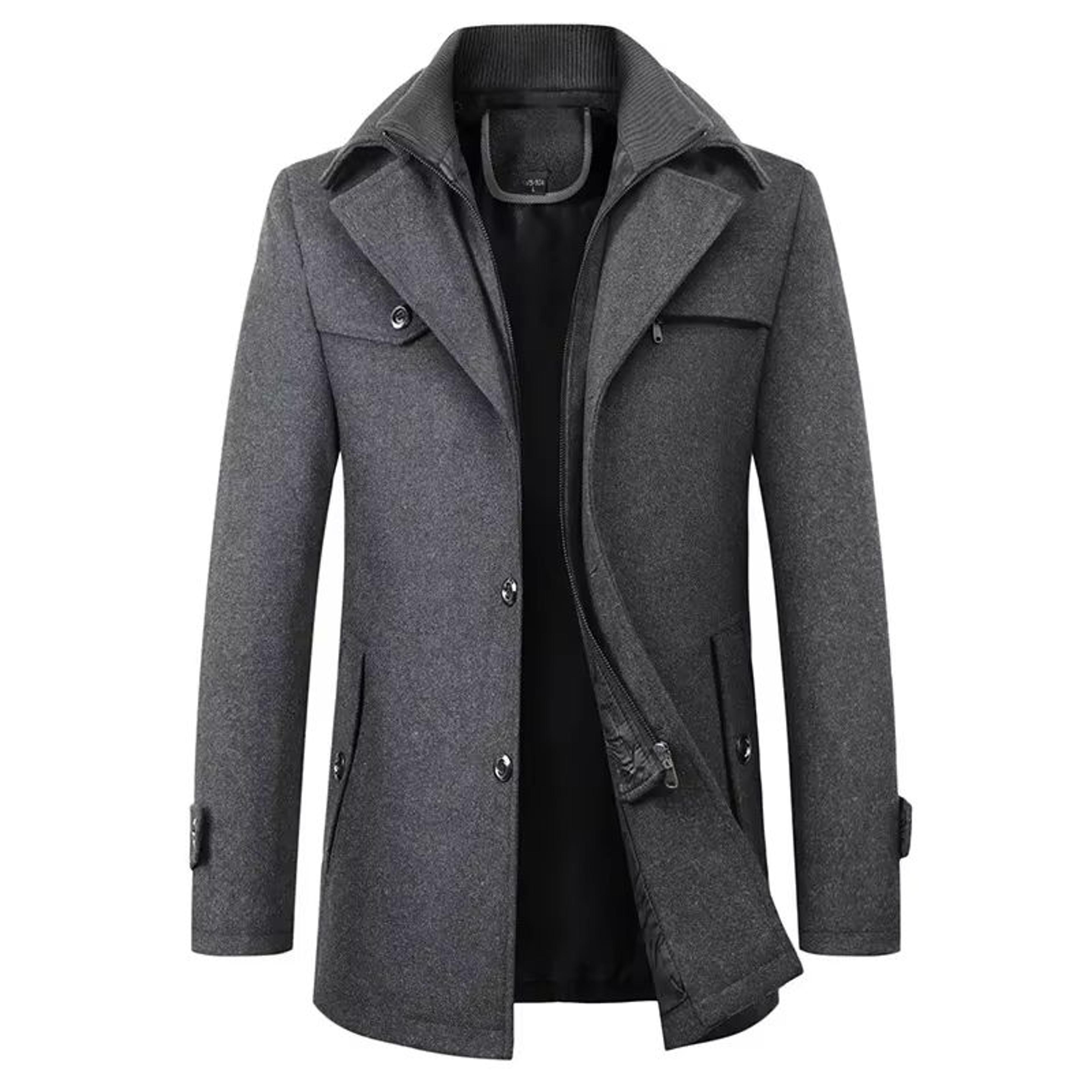 Classic Double Collar Mens Pea Coat  Elegant Mens Woolen Trench Coat Winter Overcoat 7