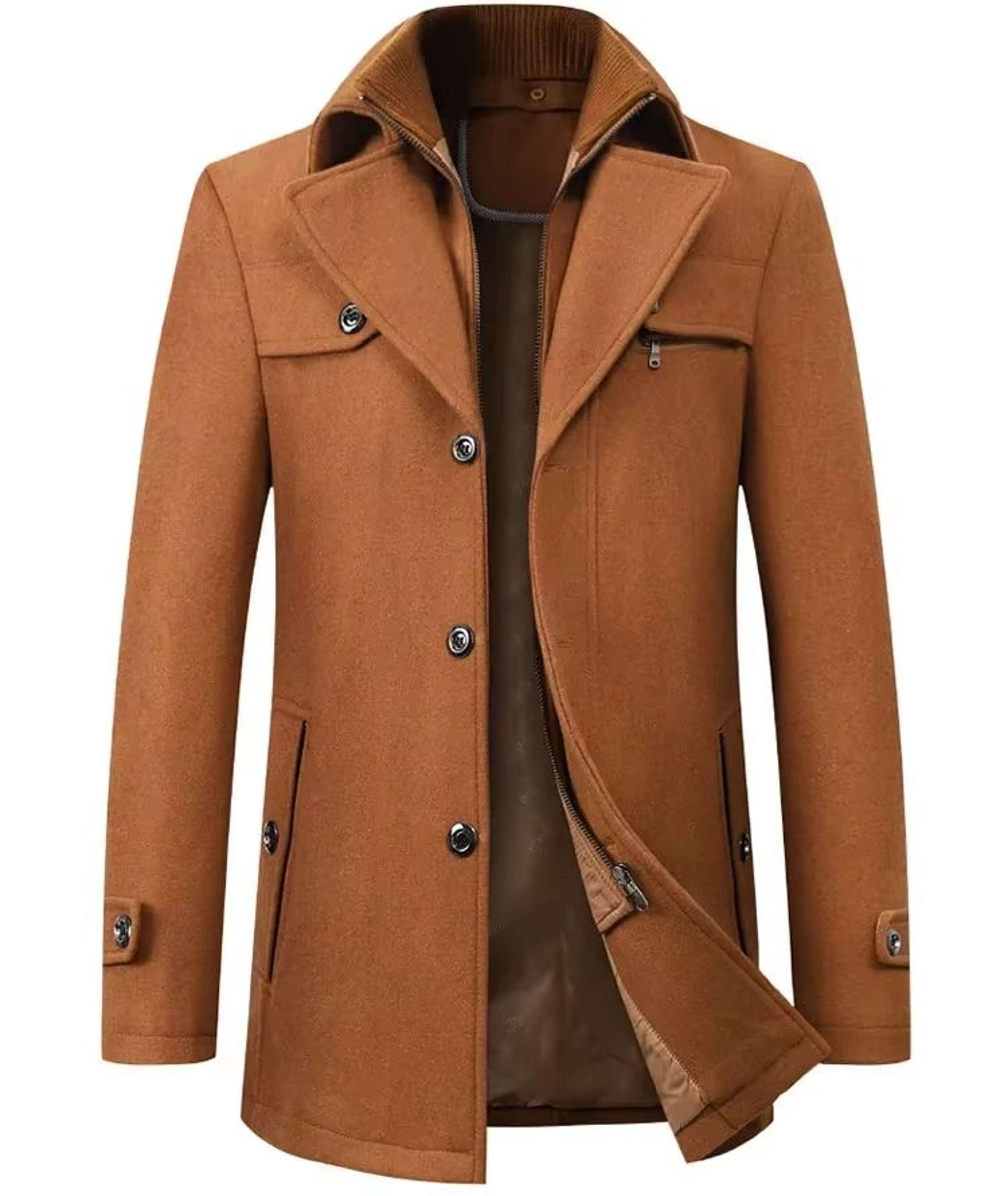 Classic Double Collar Mens Pea Coat  Elegant Mens Woolen Trench Coat Winter Overcoat 9