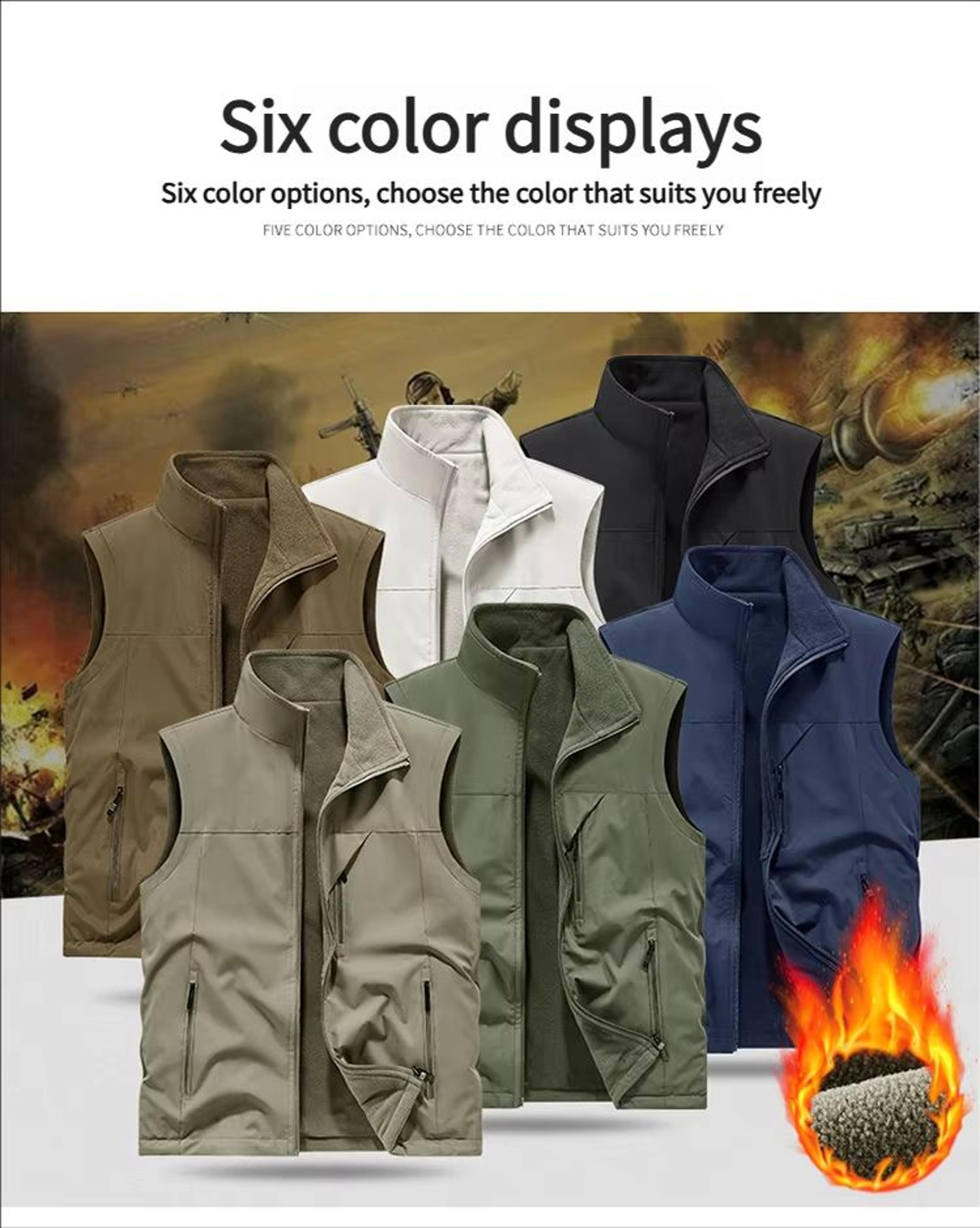 Mens Fleece Tactical Vest Warm Outdoor Hunting Fishing Vest Multi Pocket Military Waistcoat 1