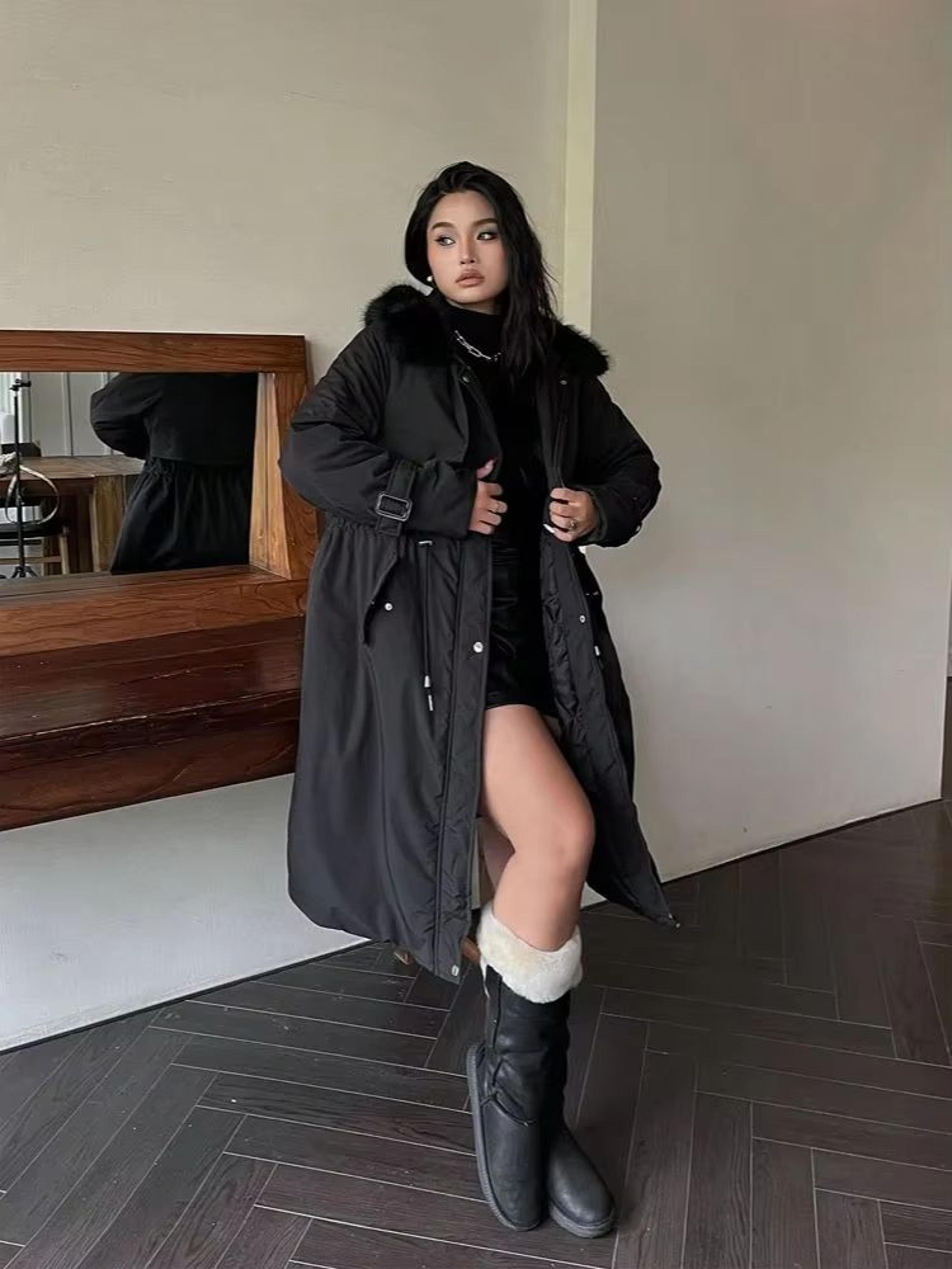 Plus Size Hooded Furry Winter Cotton Jacket Windproof Thickened Plush Warm Coat 6