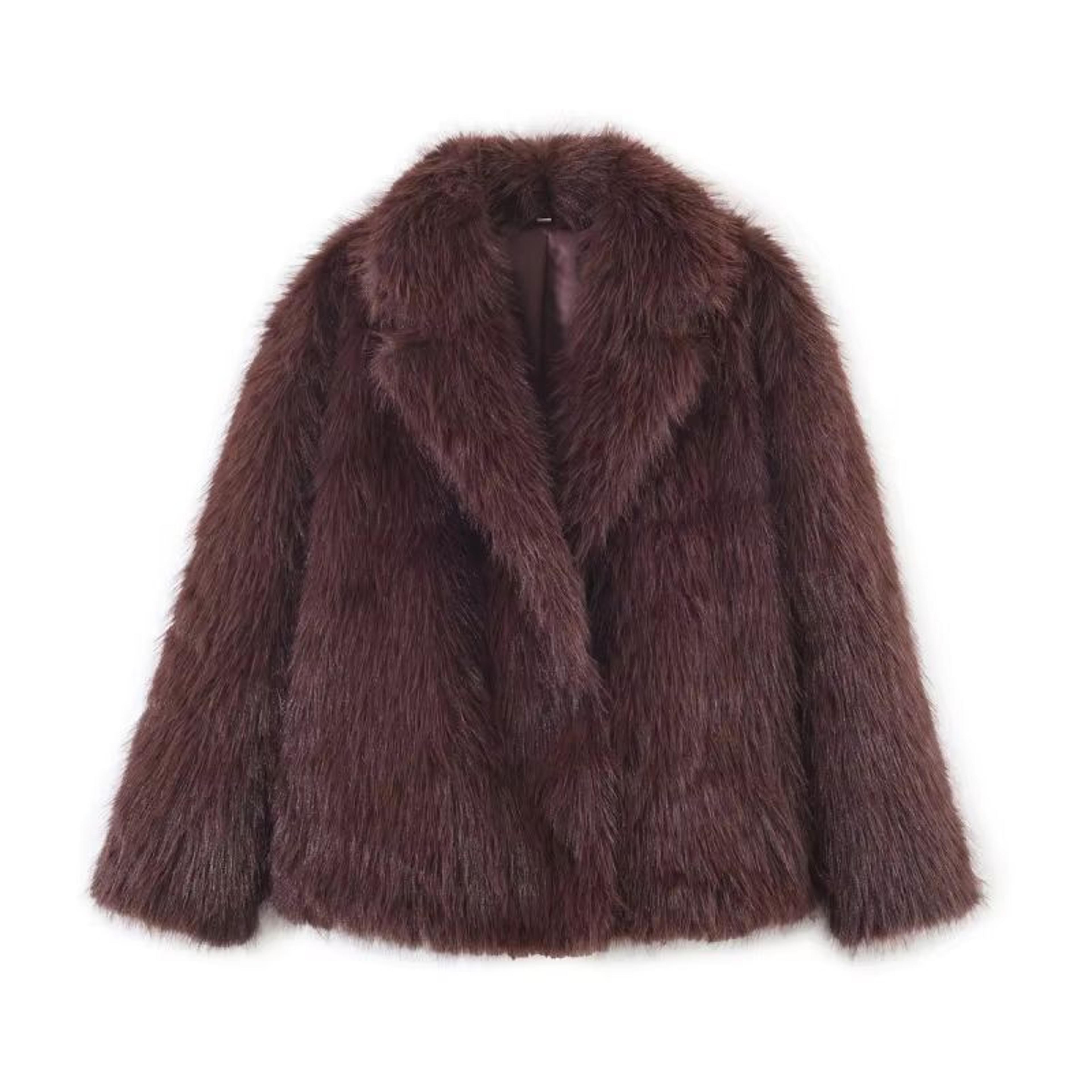Elegant Faux Fur Coat Women Fluffy Winter Faux Fur Jacket Long Sleeve Lapel Fluffy Fur Coat 23