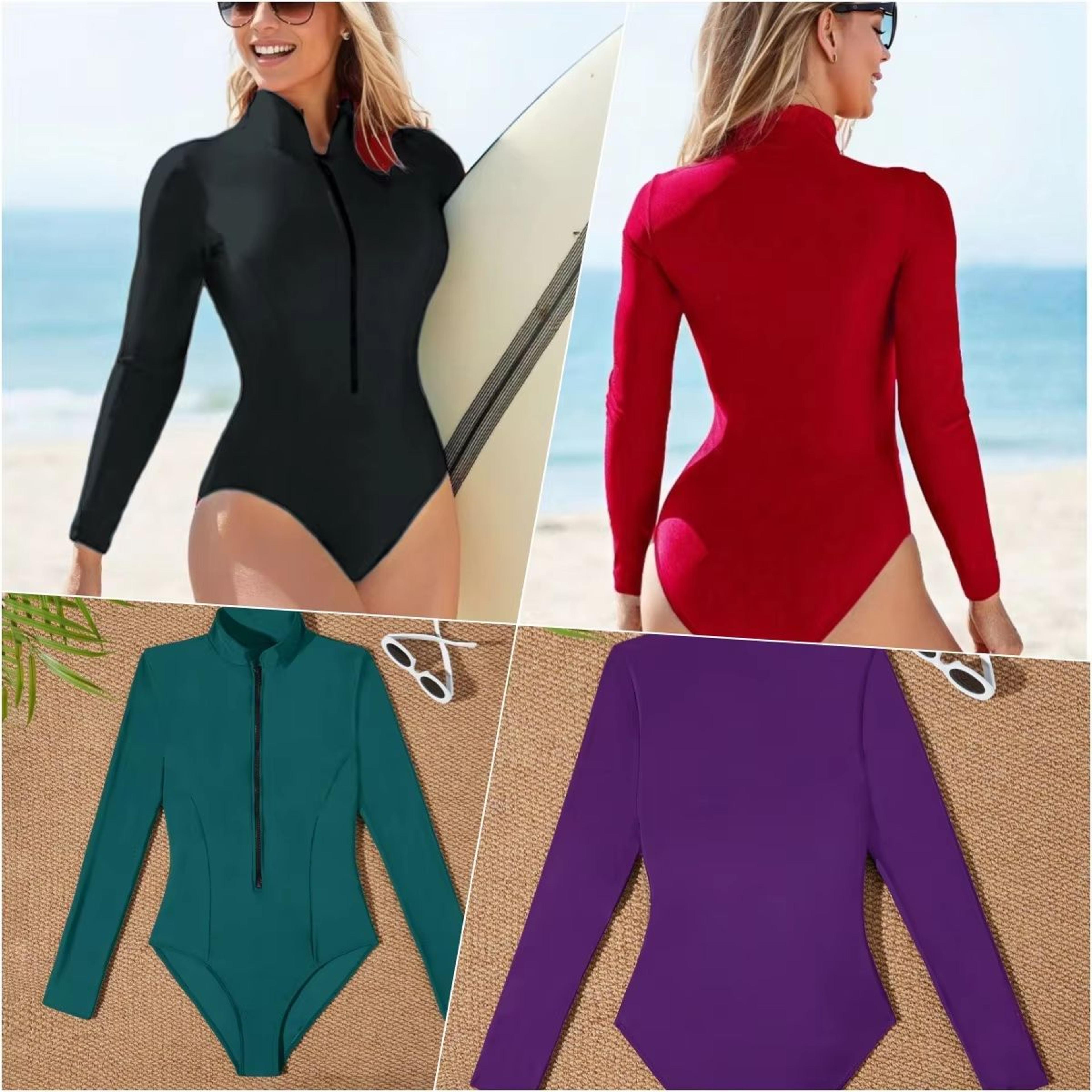 Womens Zip Front Surf Suit Long Sleeve  Athletic Long Sleeve Swimsuit With BuiltIn Chest Pad 3