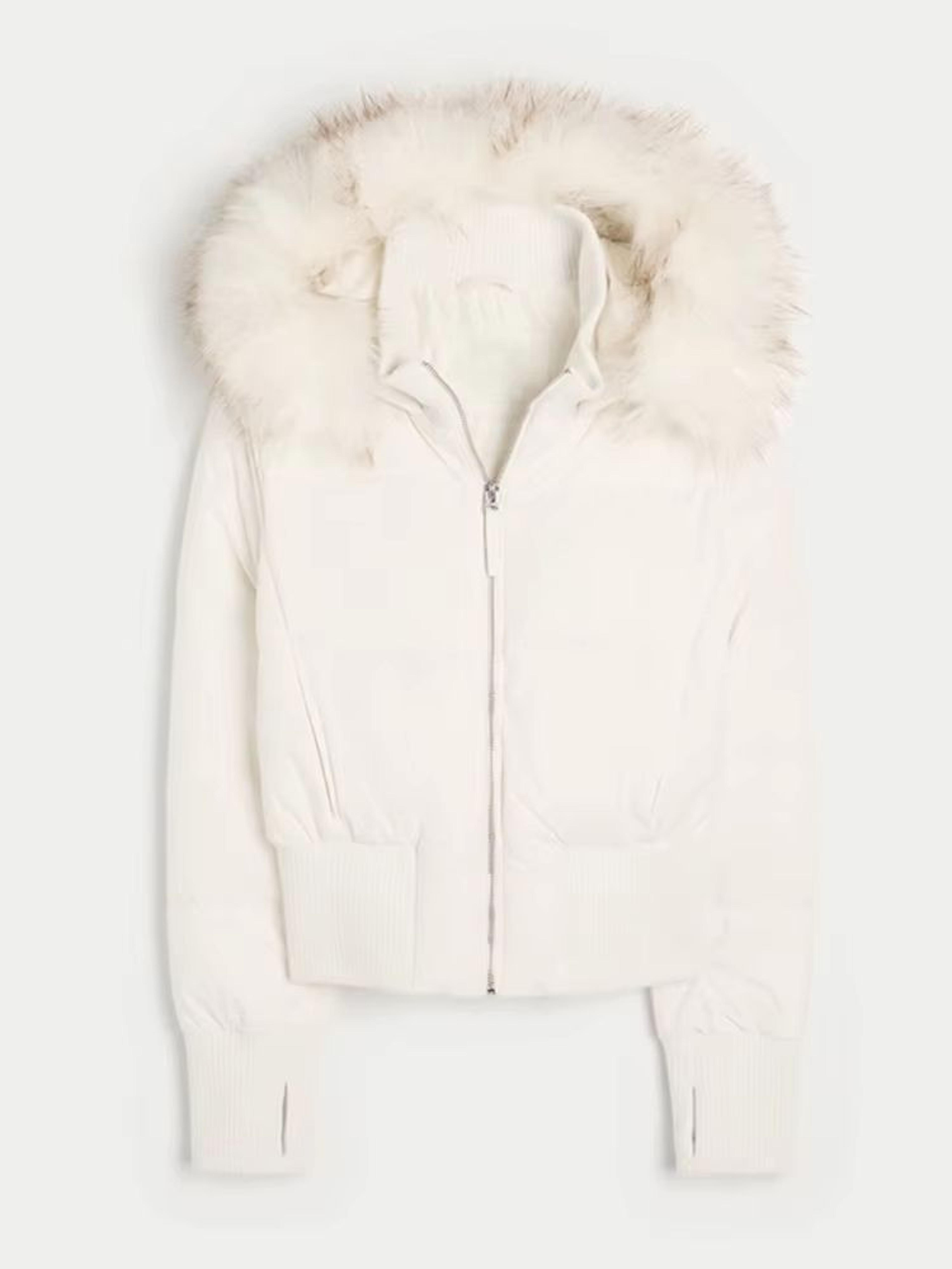 Chic Cropped Womens Faux Fur Hooded Quilted Jacket With Zipper Pockets 5