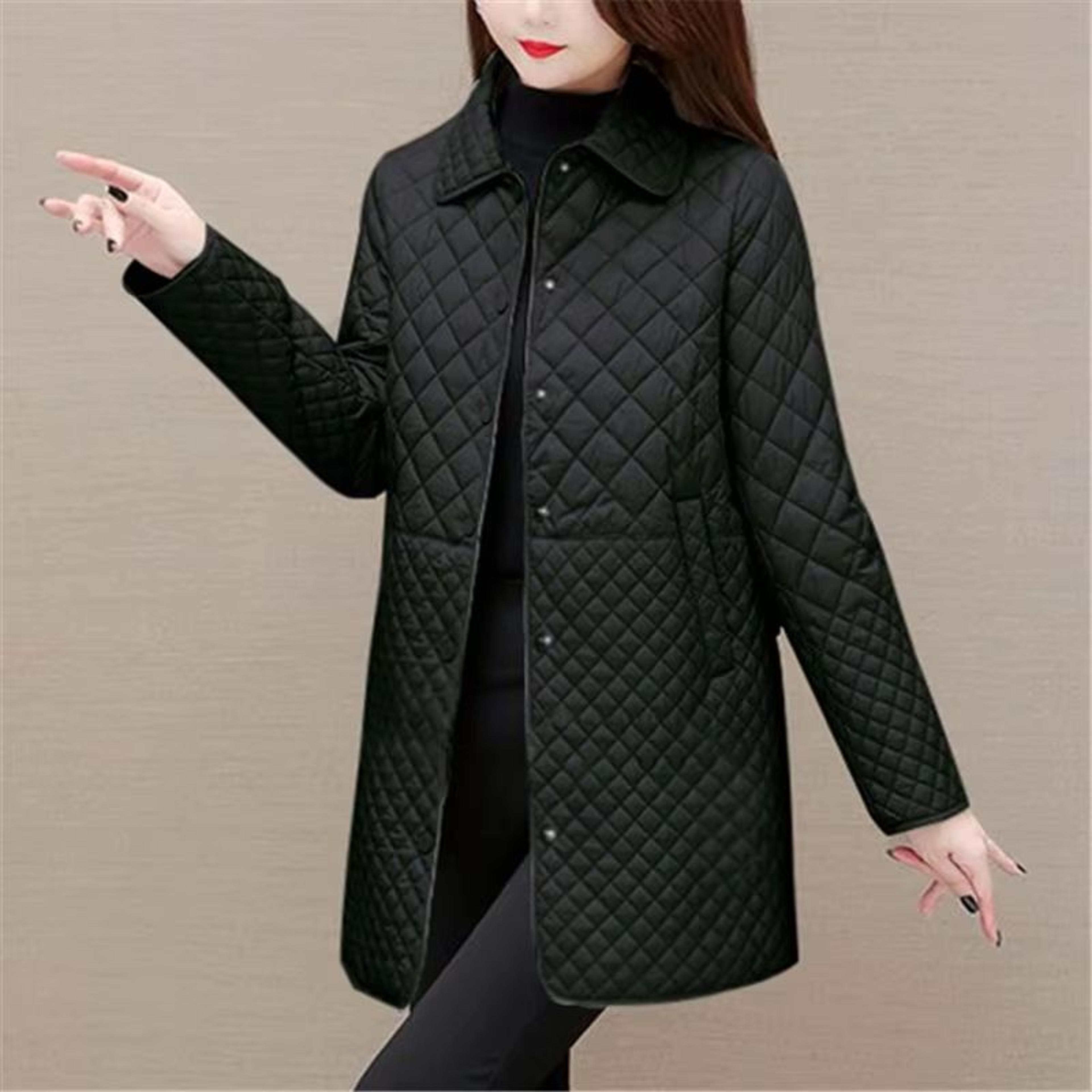 korean style women's plaid quilted midi coat thick warm long sleeve winter jacket